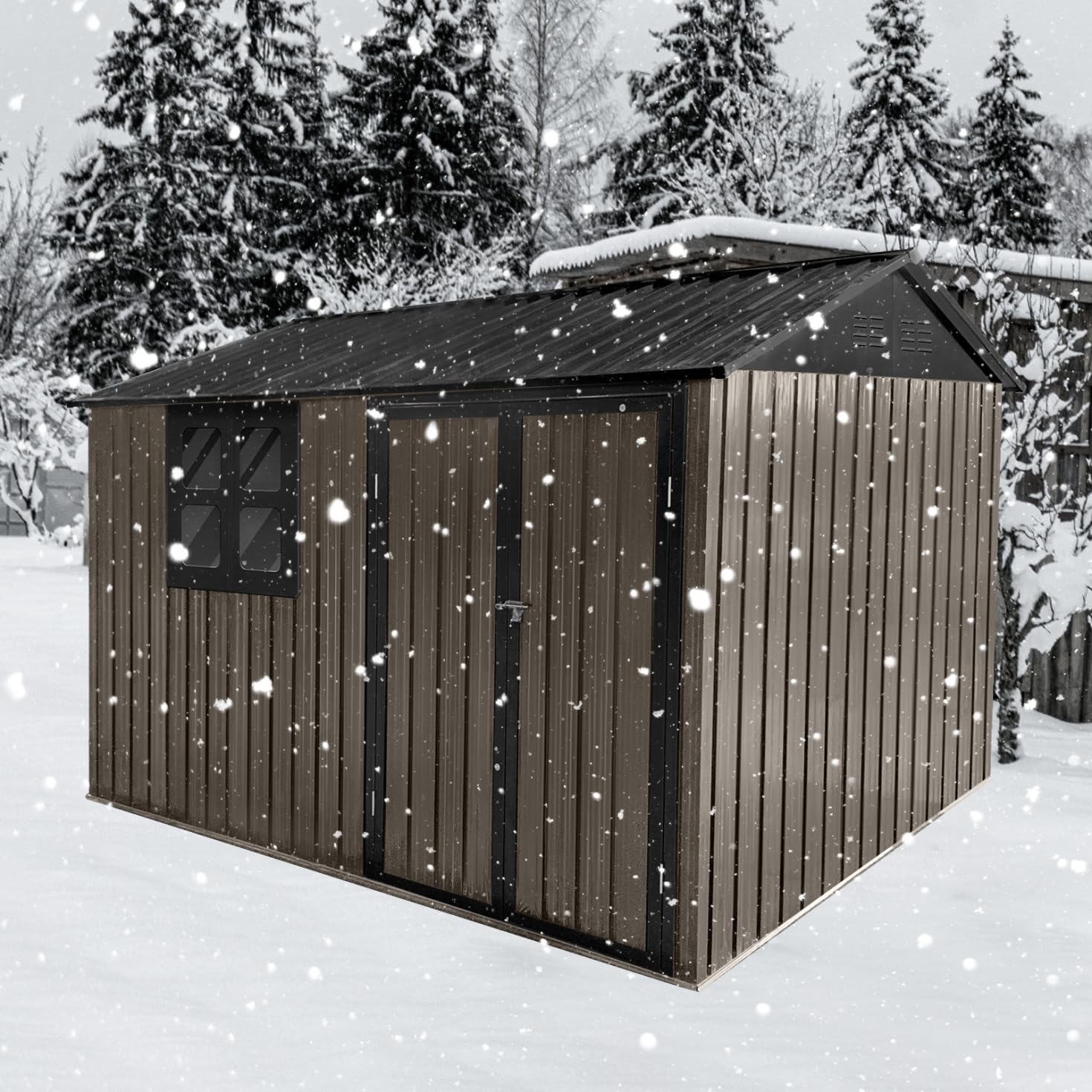 8x6 FT Heavy Duty Metal Outdoor Storage Shed - Weatherproof Tool Shed with Lockable Door, Ventilation & Window - Perfect for Garden Tools, Lawn Mower, Bike Storage (Backyard, Garage & Home Organization)