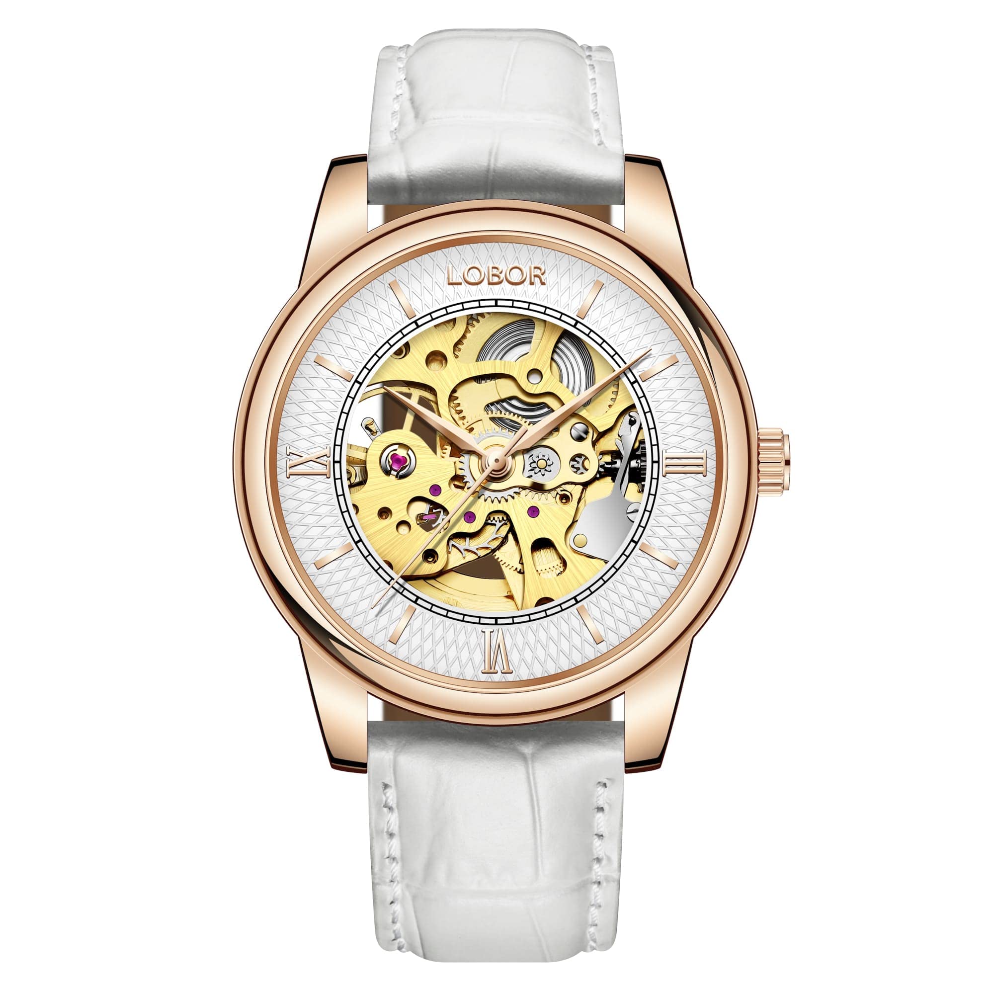 LOBOR Unisex 40mm Skeleton Automatic Watch - Stainless Steel Case Mechanical Watch for Men & Women - Perfect for Business, Casual & Formal Occasions