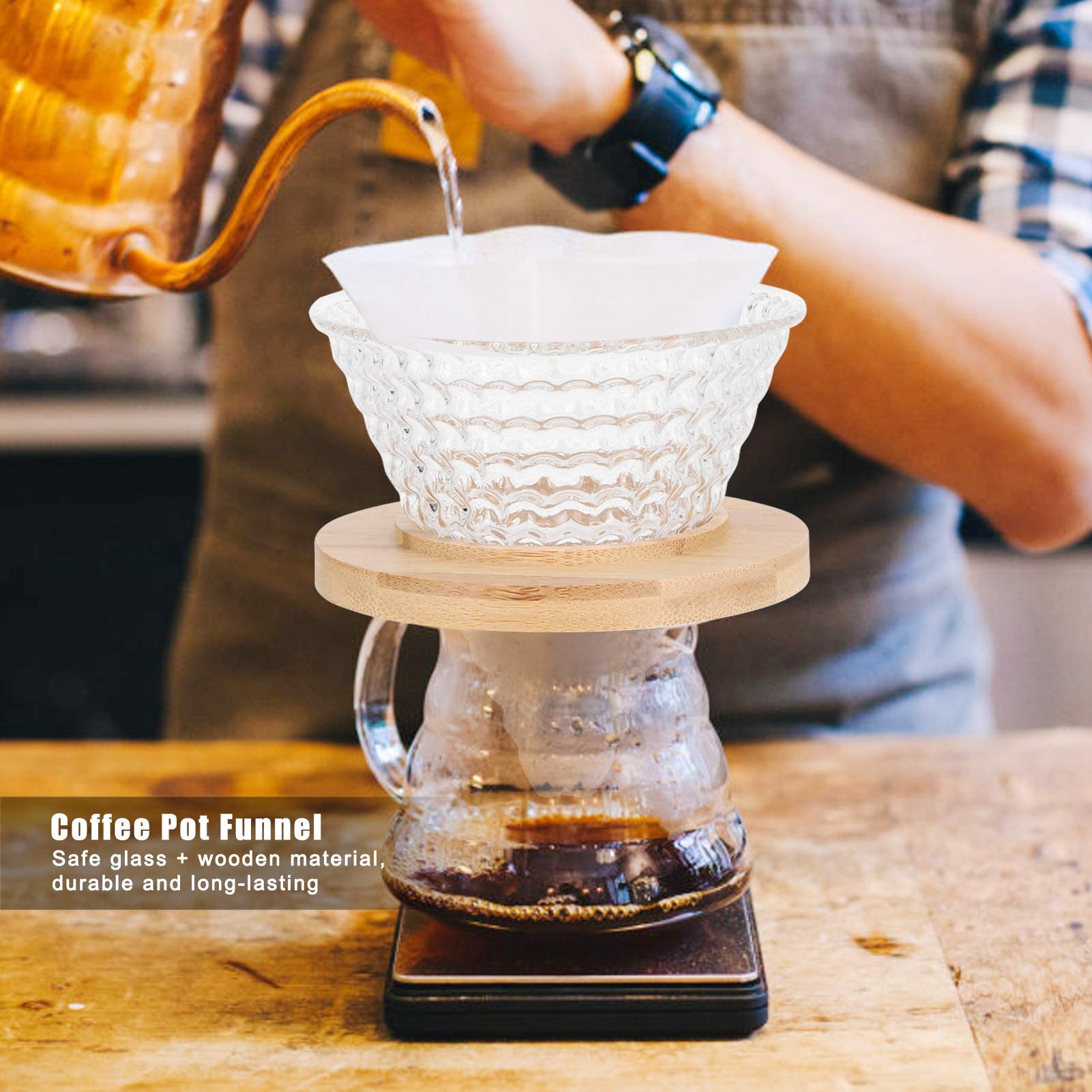 Reusable Glass & Wooden Coffee Dripper Filter - Eco-Friendly Pour Over Coffee Maker for Home & Office Use - Perfect for Specialty Coffee Brewing & Daily Caffeine Fix