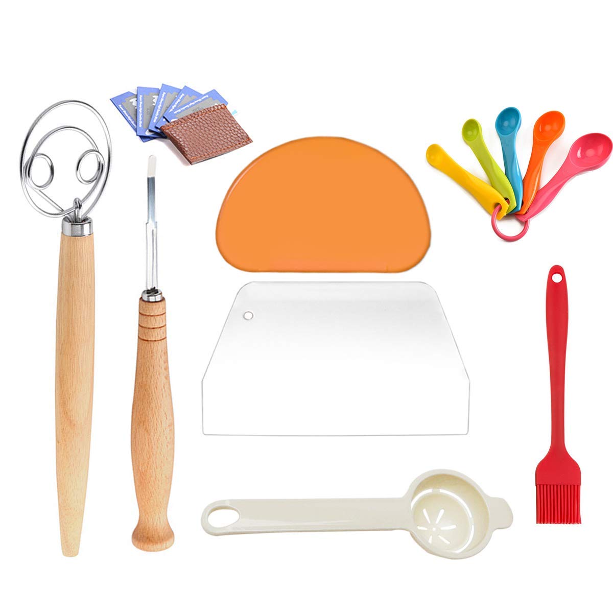 Premium Stainless Steel Bread Lame & Danish Dough Whisk Set - Professional Pastry Mixer, Dough Scraper & Baking Tools Kit (8-Piece) - Perfect for Artisan Bread Making, Sourdough Baking & Pastry Preparation