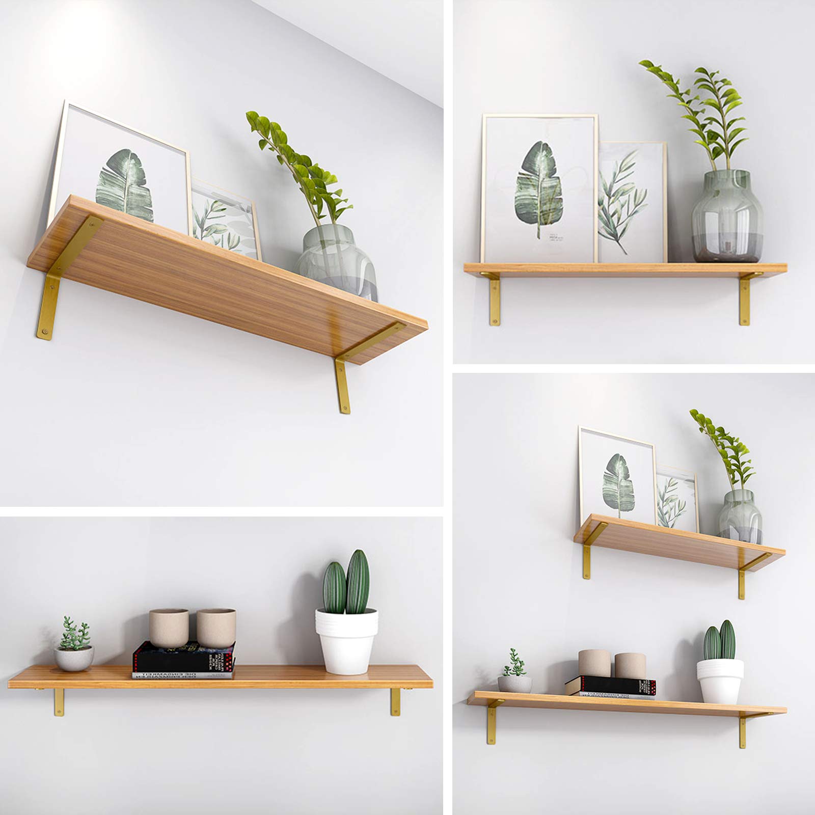 10 Inch Heavy Duty Gold Iron L Shelf Brackets - Industrial Modern Floating Shelf Supports for Wall Mounted Shelves - Perfect for Home Office, Kitchen, and Garage Storage Organization