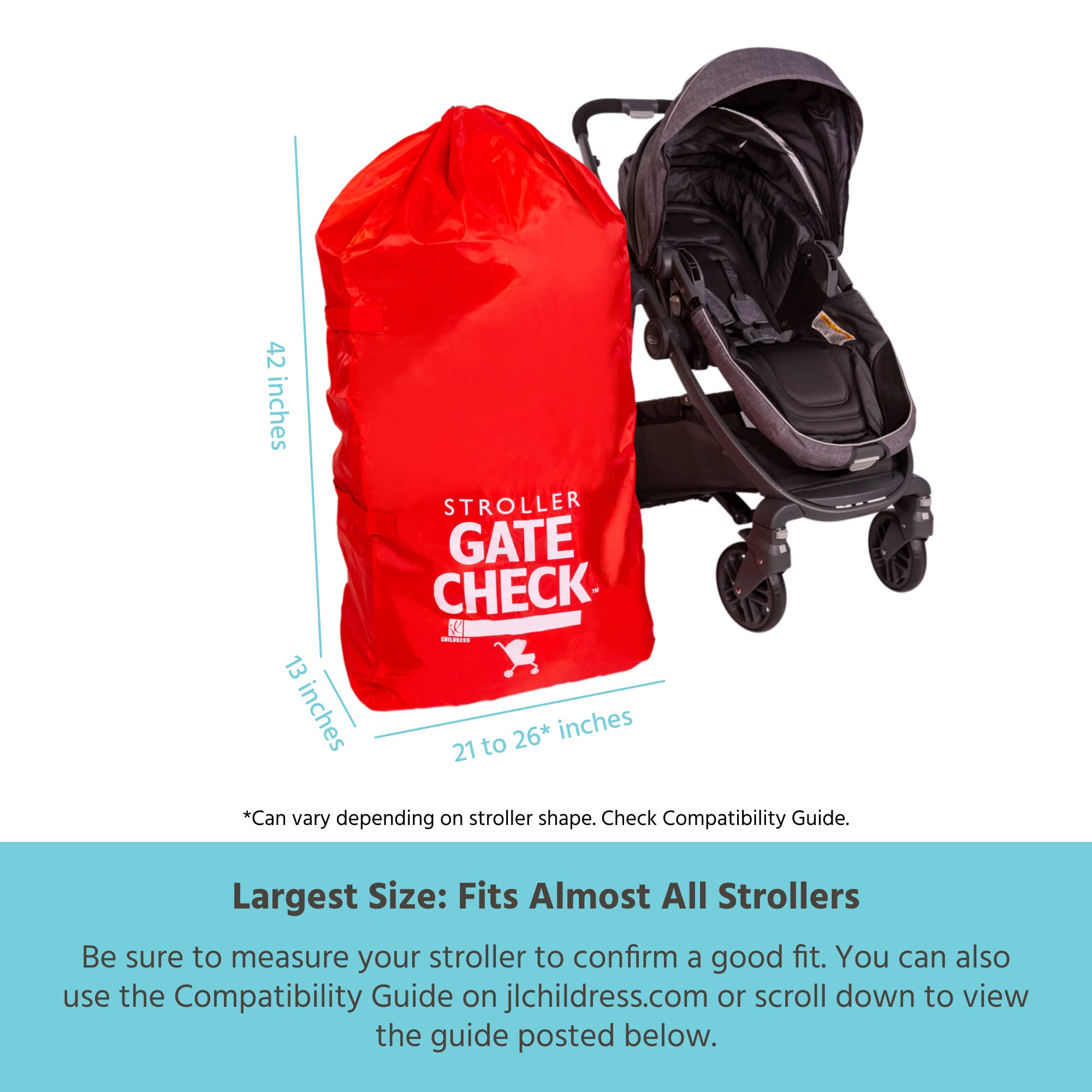 J.L. Childress Stroller Travel Bag for Airplanes - Durable Gate Check Bag Fits Single & Double Strollers - Waterproof Airline Approved Stroller Cover for Safe Air Travel - Perfect for Family Vacations and Airport Transfers