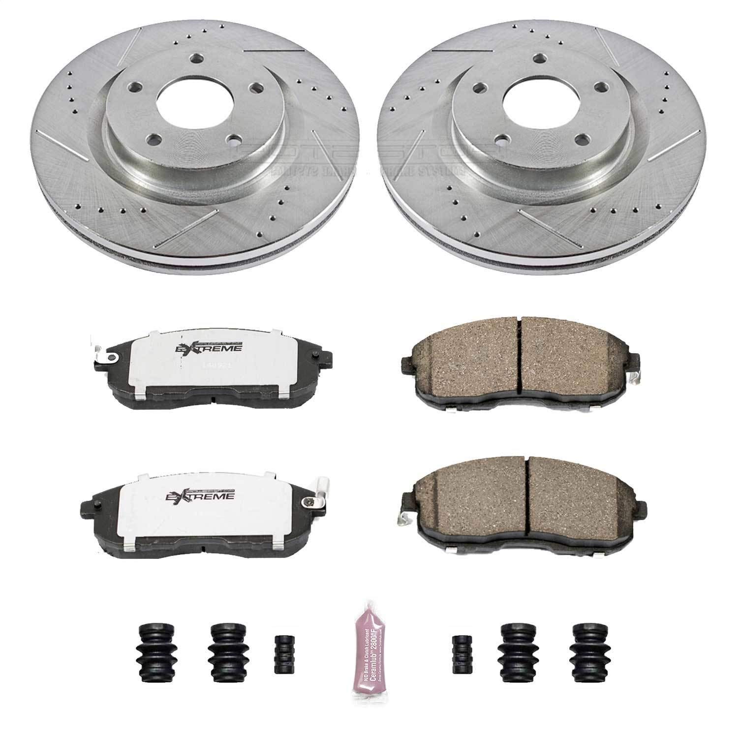 Power Stop K241-26 Z26 Carbon Fiber Brake Pads & Drilled Slotted Rotors Kit - Compatible with 2007-2013 Nissan Altima | High-Performance Braking for Daily Commuting & Sport Driving