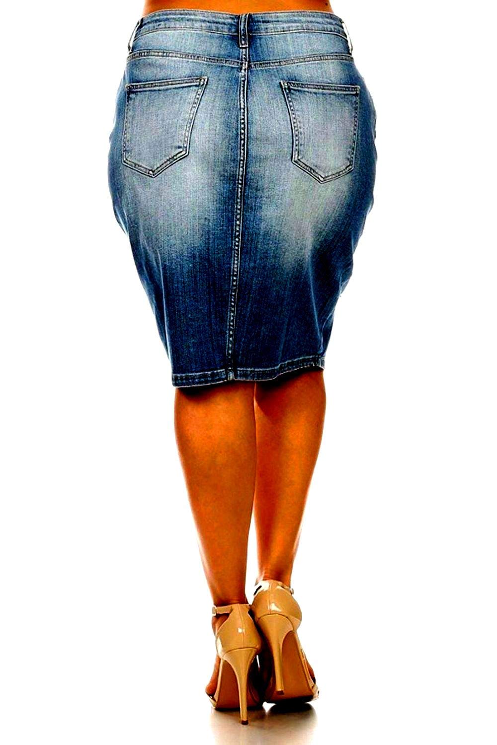 Jack David & Voir Twill Women's Plus Size Stretch Denim Button Front Skirt - 1X 2X 3X - Comfortable & Stylish for Casual Wear, Office Outfits & Date Nights