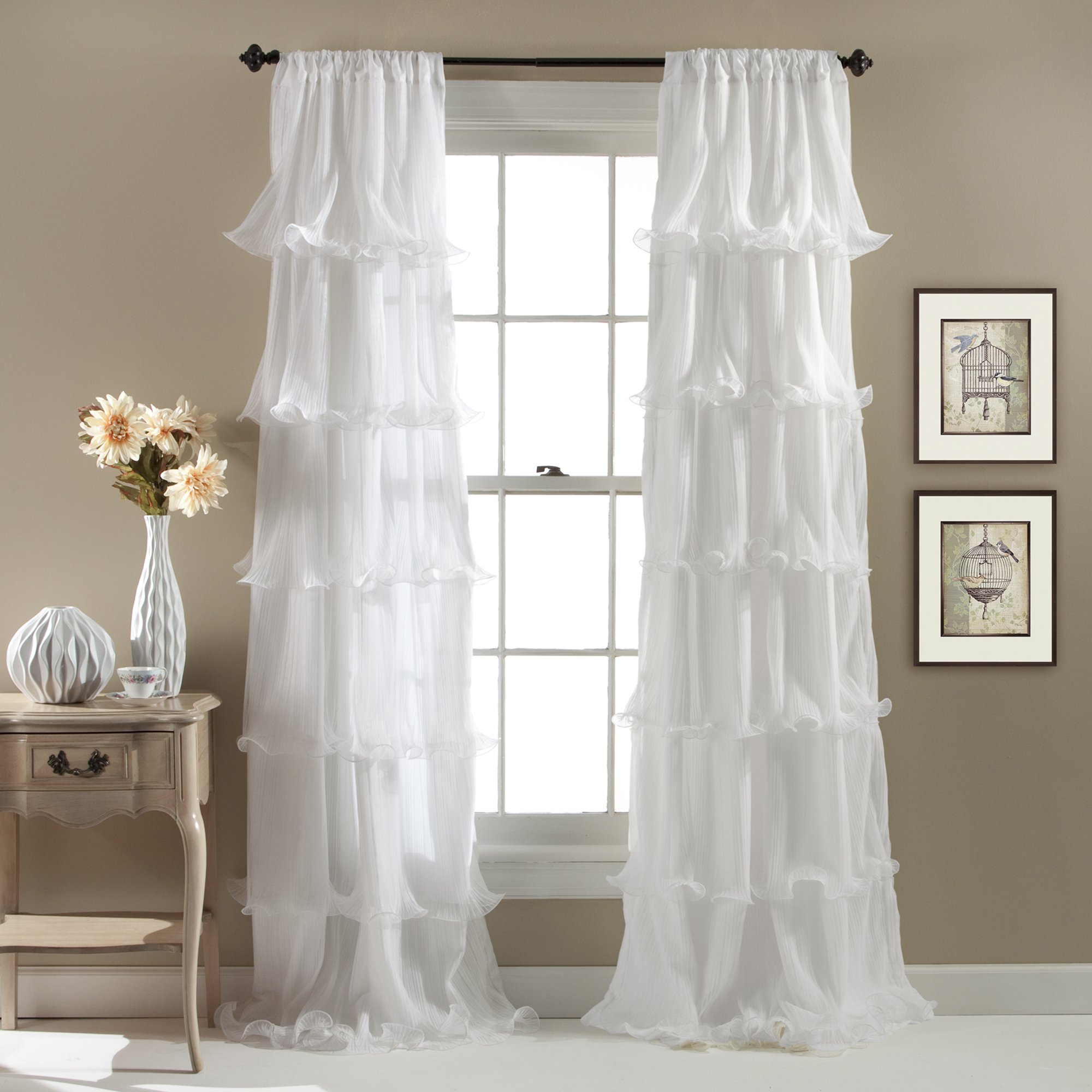 Lush Decor Nerina Sheer Ruffled Textured Curtain Panel - 84x54 Inches, White - Perfect for Living Room, Dining Room, and Bedroom Windows