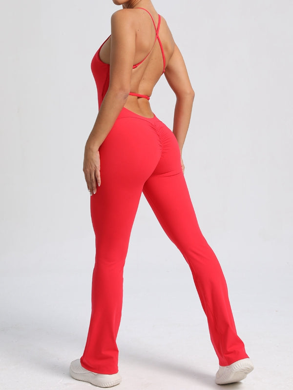 ZASUWA Women's Cross Back Flare Scrunch Bum Jumpsuit - Sexy Bodycon Romper for Night Out, Party & Summer Vacation