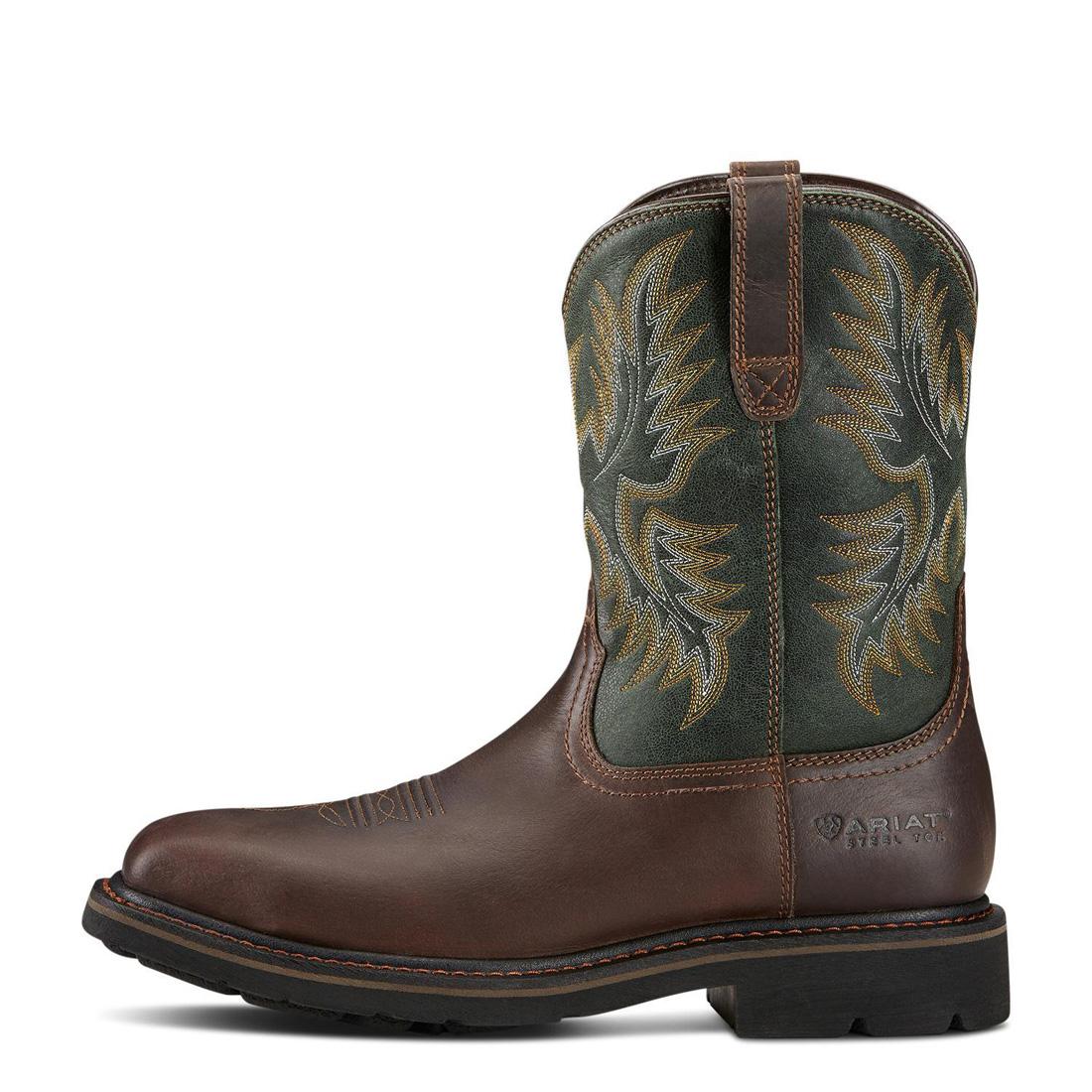 Sierra Steel Toe Wide Square Toe Work Boots for Men - Dark Brown Safety Shoes for Construction, Warehouse & Outdoor Work