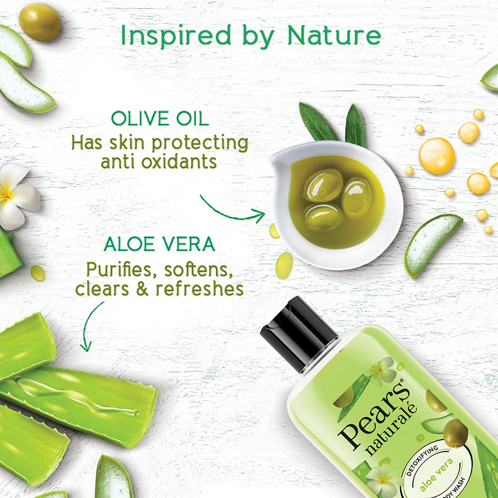 Pears Naturale Detoxifying Aloe Vera Body Wash 250ml - 100% Natural Shower Gel with Olive Oil for Glowing Skin | Paraben & Sulfate Free | Hydrating & Soothing for Dry & Sensitive Skin | Perfect for Daily Detox & Relaxing Bath Time