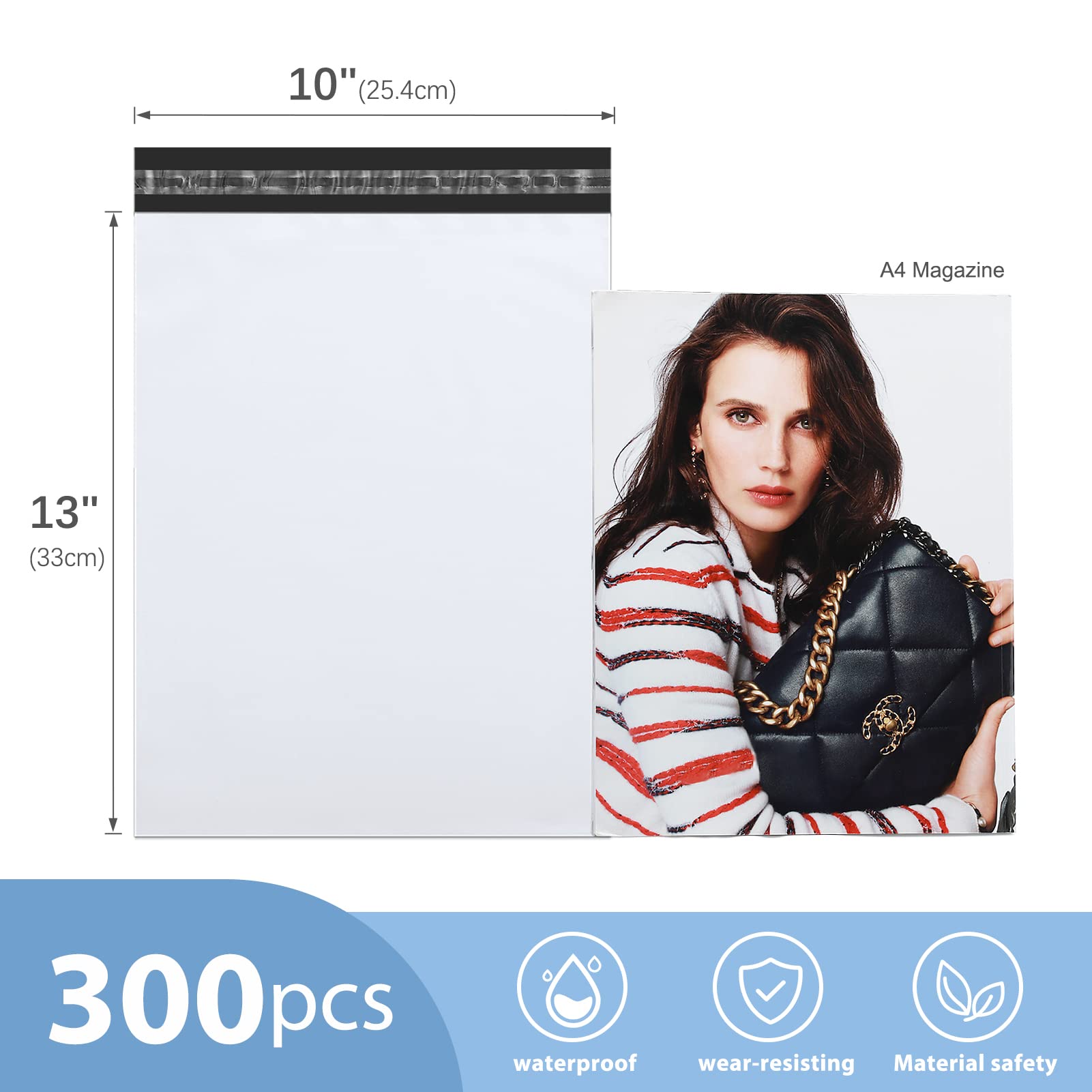 Metronic 300 Pcs 10x13 Inch White Poly Mailers - Medium Size Self Seal Shipping Bags with Strong Adhesive for Clothing, Small Business Supplies & Ecommerce Packaging | Durable Mailing Envelopes for Online Stores, Amazon Sellers & Home Shipping