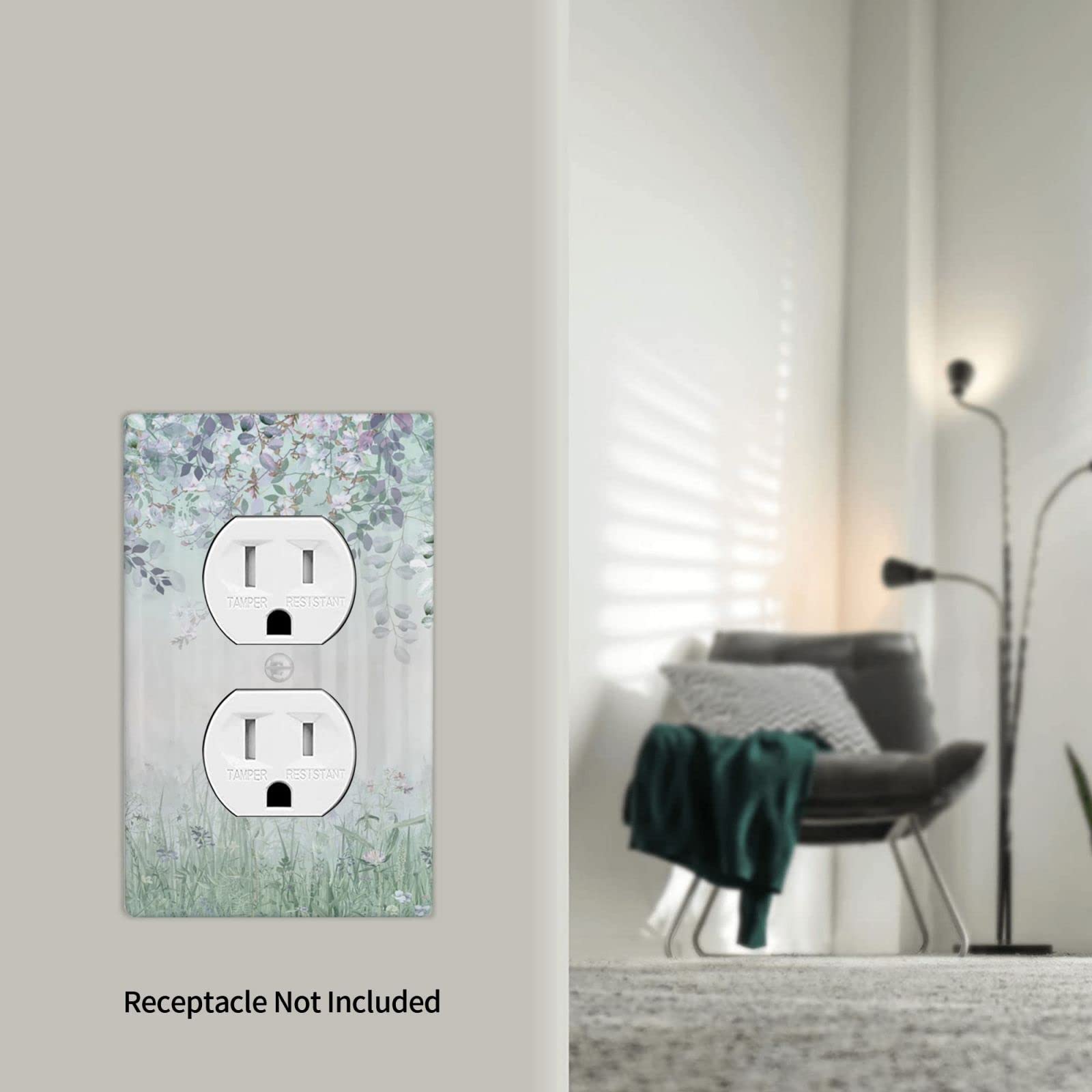 Green Leaves Floral Light Switch Cover - Decorative Plastic Wall Plates for Electrical Outlets - Kids Bedroom & Bathroom Decor - Perfect for Nursery, Home, and Office Decorations