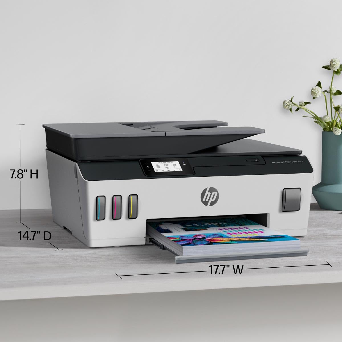 HP Smart-Tank Plus 651 Wireless All-in-One Ink-Tank Printer with 2 Years of Ink Supply - Auto Document Feeder, Mobile Printing, Scanning, Copying - Alexa Compatible (7XV38A) - Perfect for Home Office, Small Business & Remote Work