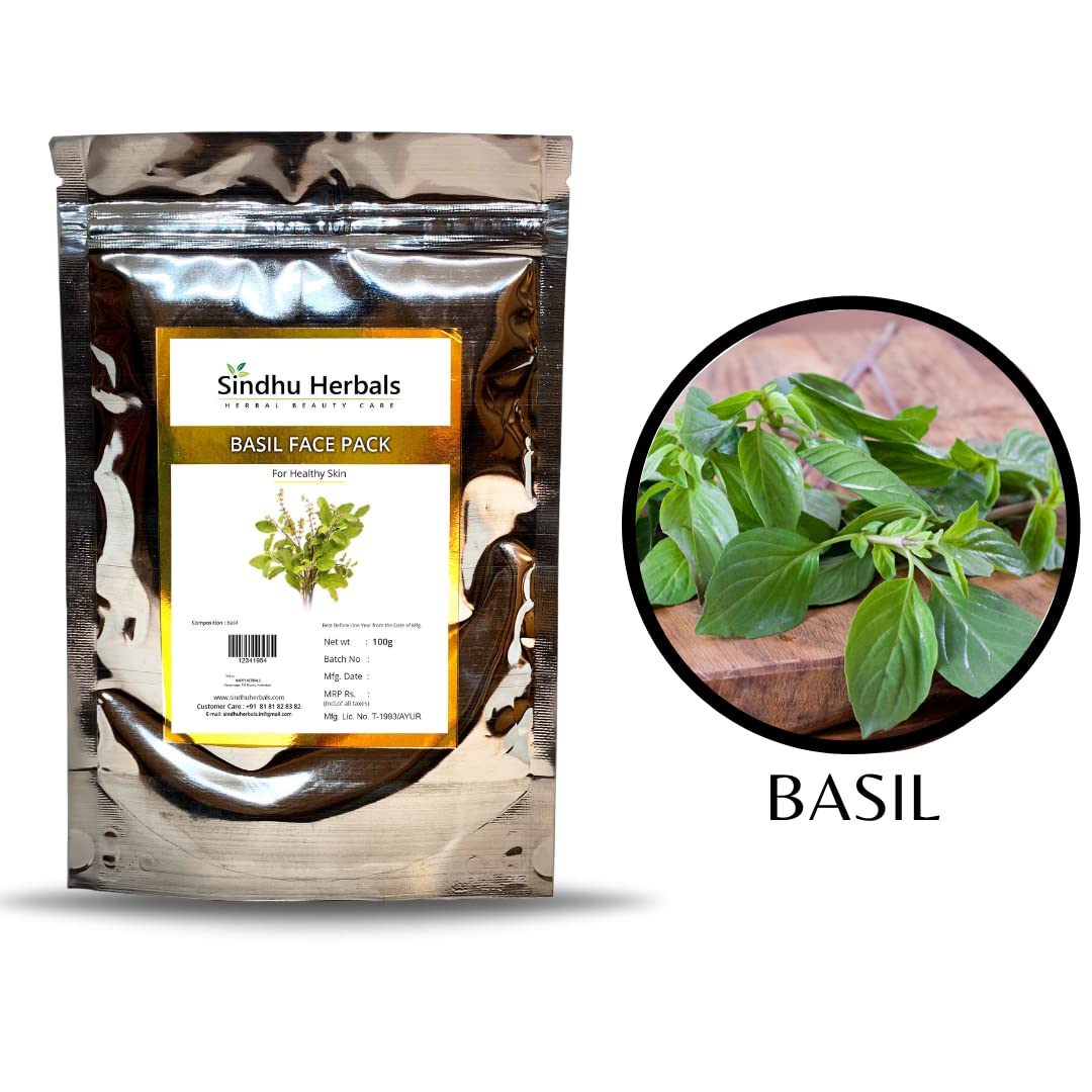 Sindhu Herbals Pore Tightening Basil Face Pack - Reduces Acne & Pimples for Healthy Glowing Skin (100g) | Natural Skincare for Oily & Acne-Prone Skin | Daily Facial Treatment for Clear Complexion