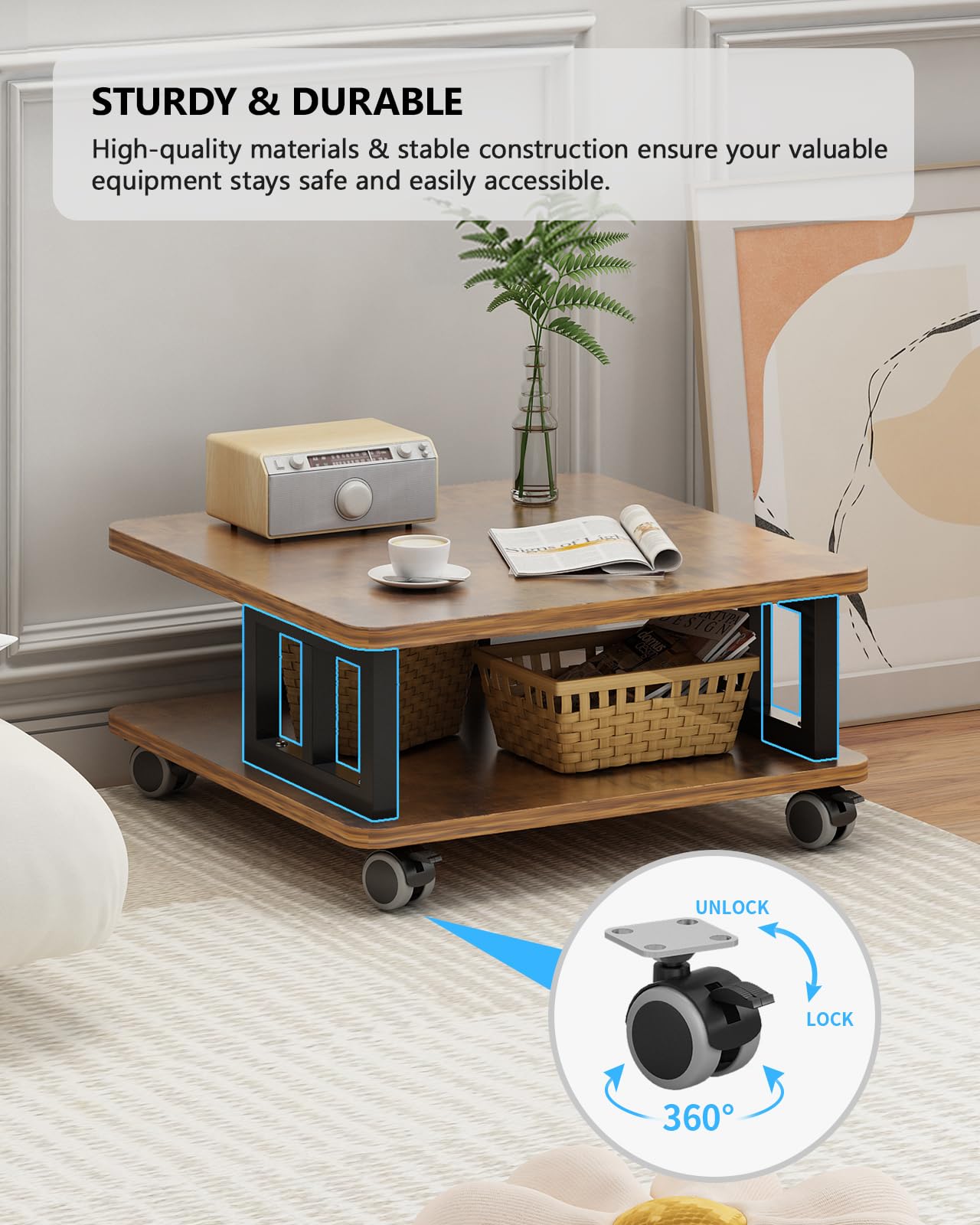 2-Tier Mobile Printer Stand with Wheels - 23.6
