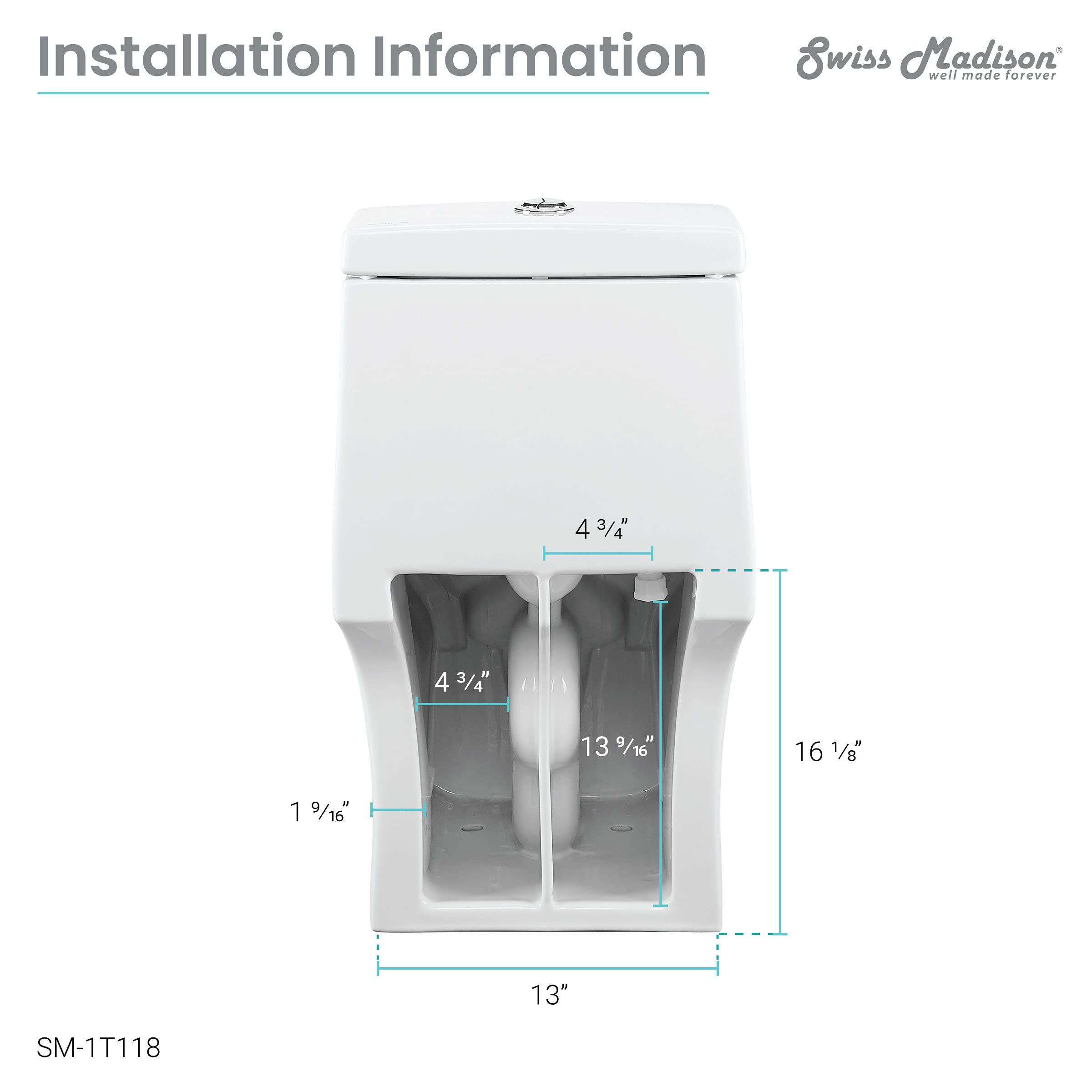 Swiss Madison SM-1T118 Virage One Piece Elongated Dual Flush Toilet 0.8/1.28 GPF - High Efficiency Water Saving Design - Glossy White - Perfect for Modern Bathrooms & Small Spaces