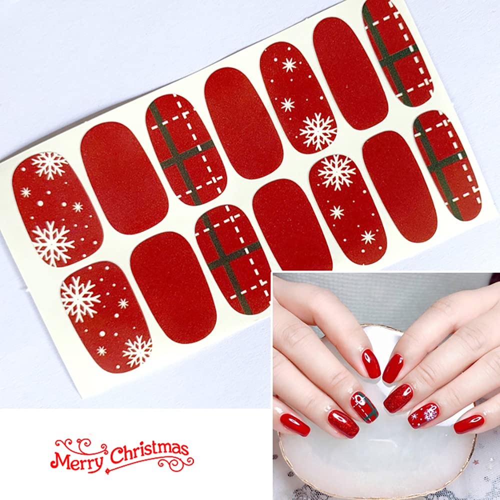 30 Sheets Christmas Nail Polish Strips - Red Holiday Nail Wraps with Santa & Snowflake Designs, Self-Adhesive Nail Art for Women, Includes Nail File | Perfect for Christmas Parties, Gift Giving & Festive Nail Decorations