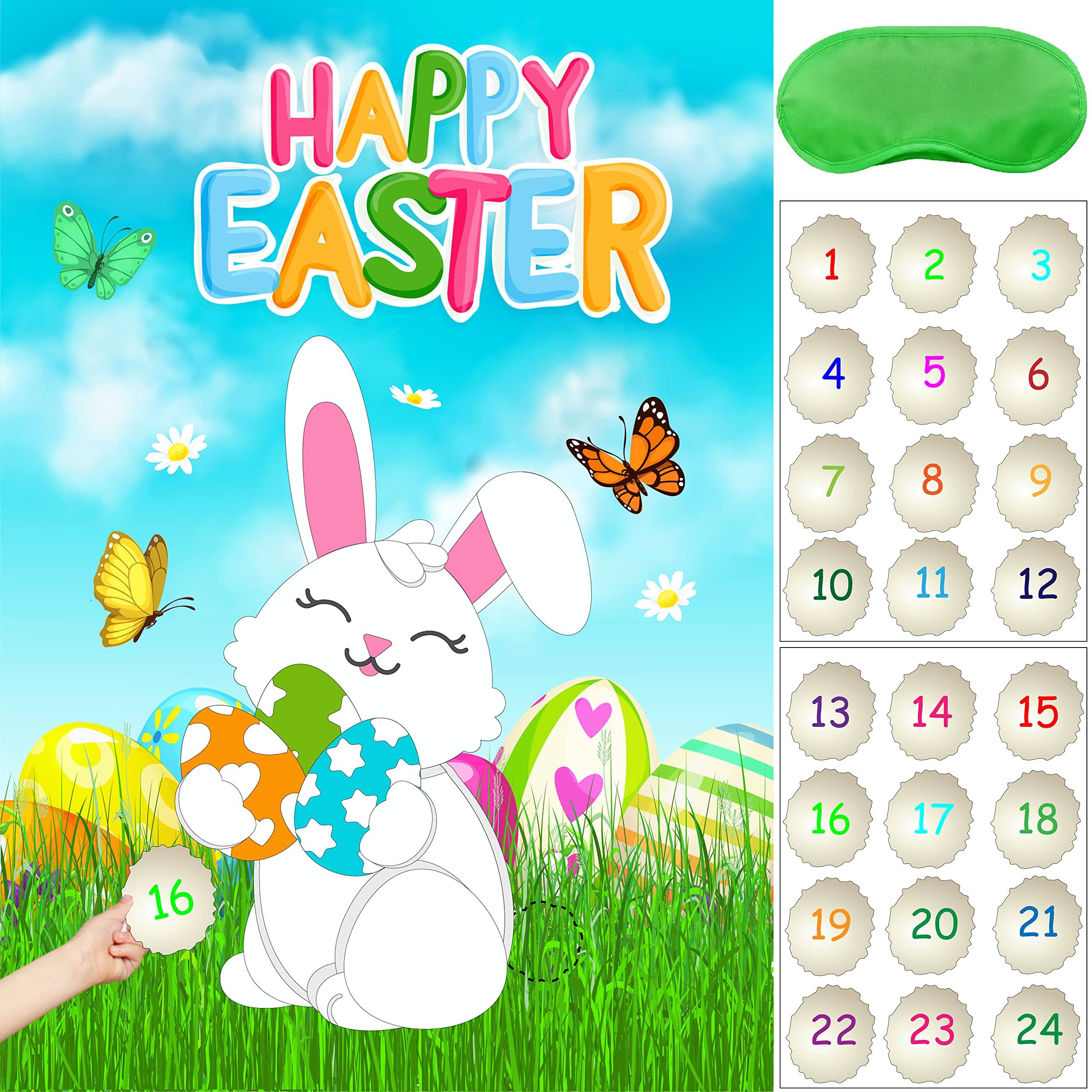 Pin The Tail on The Bunny Easter Game for Kids - Fun Easter Party Games with Reusable Stickers - Easter Rabbit Game & Egg Hunt Activities - Perfect for Easter Party Favors & Classroom Celebrations