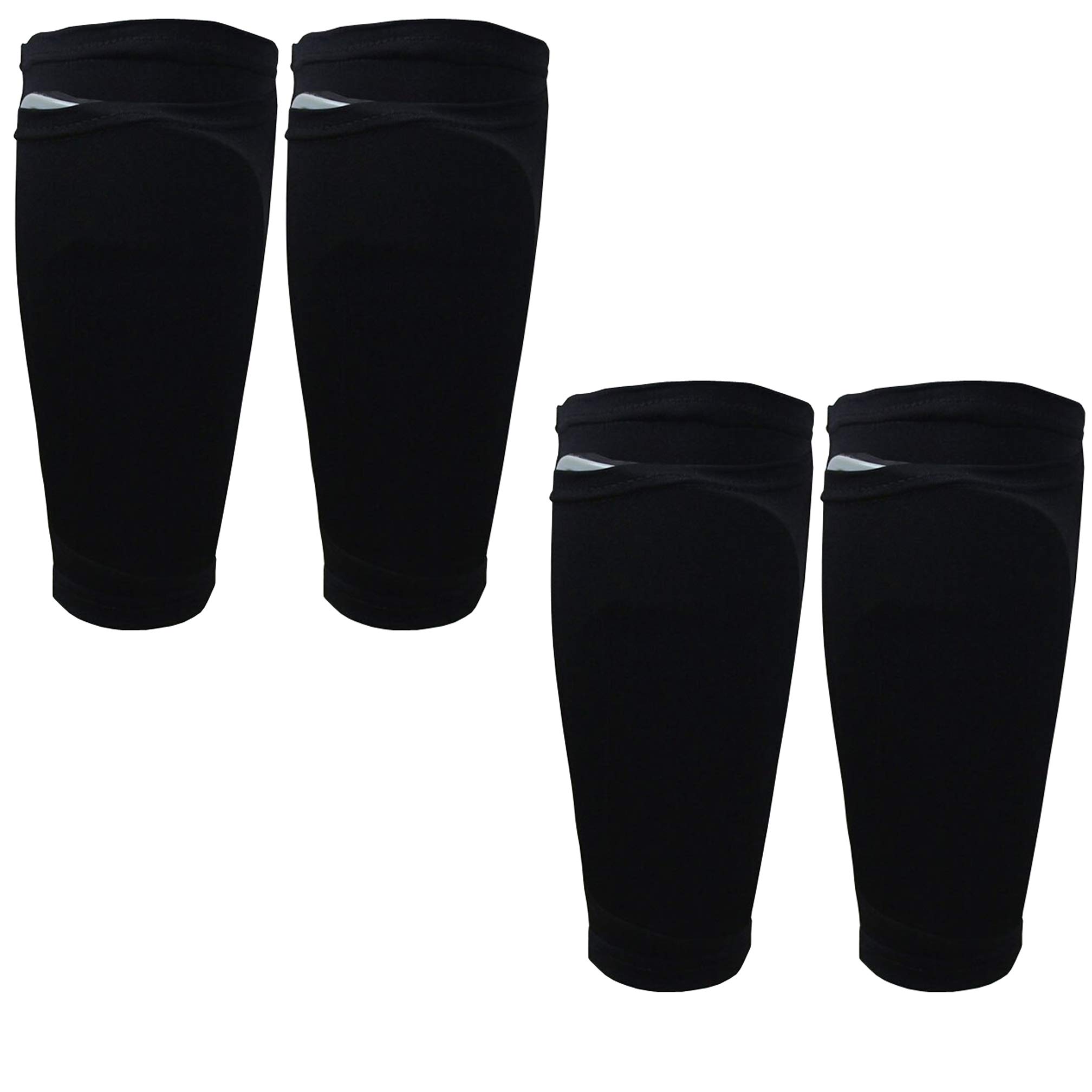 Bloomun 2-Pair Soccer Shin Guard Compression Sleeves with Pocket - Football Protective Leg Sleeves for Shin Guards (Black) - Perfect for Training, Matches & Youth Soccer Players