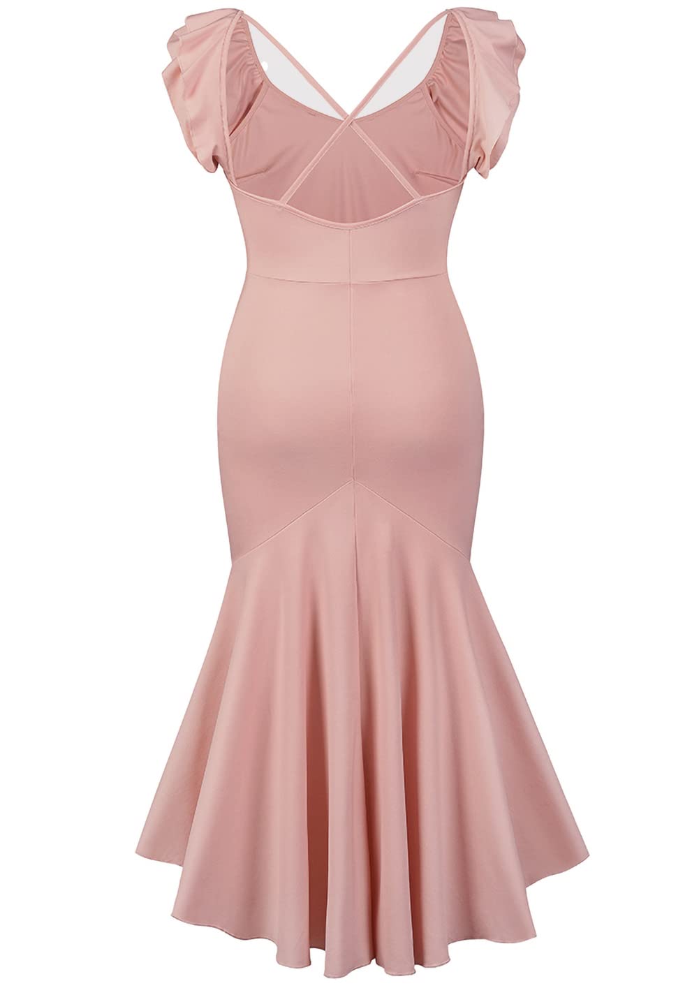 Elegant Ruffles V-Neck Bodycon Party Dress for Women - Slim Fit Backless Mermaid Cocktail Evening Gown | Perfect for Night Out, Formal Events & Special Occasions