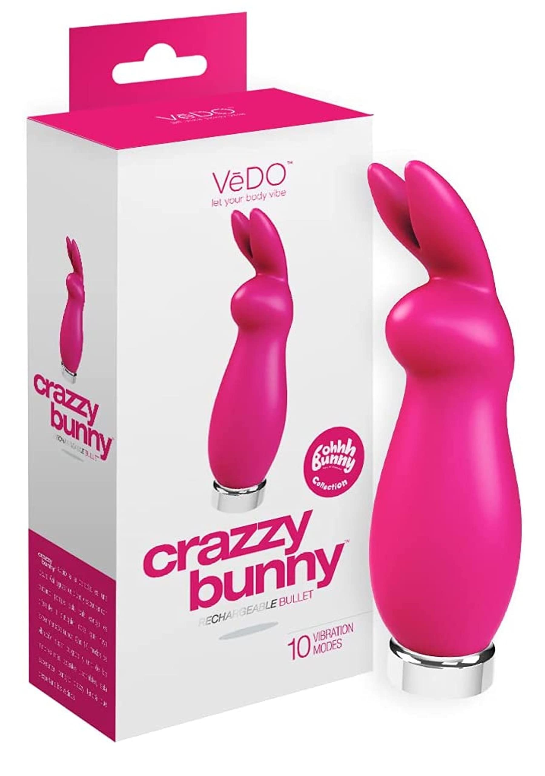 VeDO Crazzy Bunny Rechargeable Clitoral Vibrator - Powerful Bullet Vibrator for Women, Pink Adult Sex Toy & Clitoris Stimulator | Perfect for Solo Play, Couples Fun & Sensual Massage