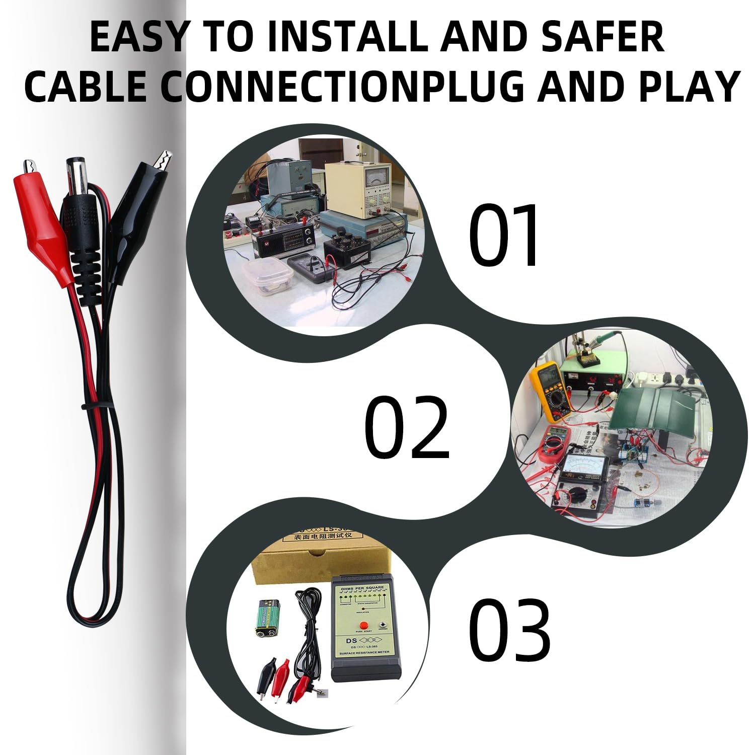 2 Pack 24V/12V 5A DC Power Adapter Cable with Alligator Clips - DC5521 (2.1x5.5mm) Male Connector for CCTV Cameras, LED Lights & Electronics - Perfect for Security Systems & DIY Projects
