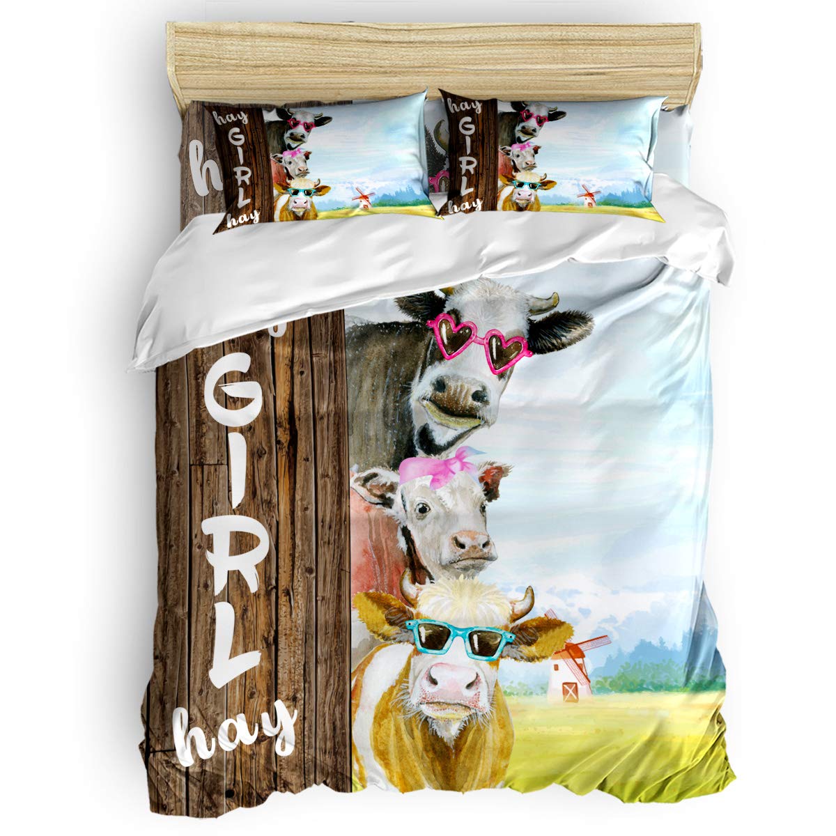 Twin Size Duvet Cover Set - Farm Cow with Sunglasses Design, Breathable Comforter Cover with Zipper Closure, Soft Bedding Sheet Set for Girls & Teens | Perfect for Farmhouse, Kids Room & Dorm Decor
