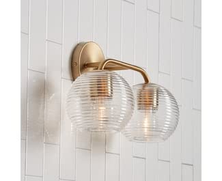 Capital Lighting 149921MA-544 Dolan 2-Light Vanity Bathroom Fixture - Clear Ribbed Glass Globe, Art Deco Transitional Style, 200W, 10