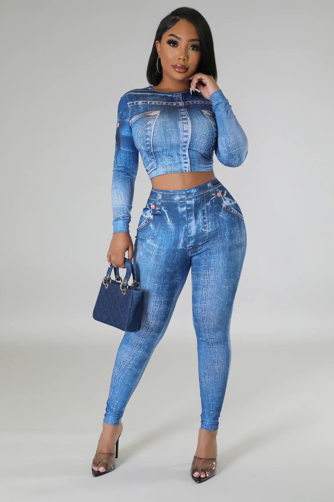 Stylish Denim Honey Pant Set for Women - Trendy High Waist Jeans & Matching Top Outfit - Perfect for Casual Wear, Date Nights & Street Style Fashion