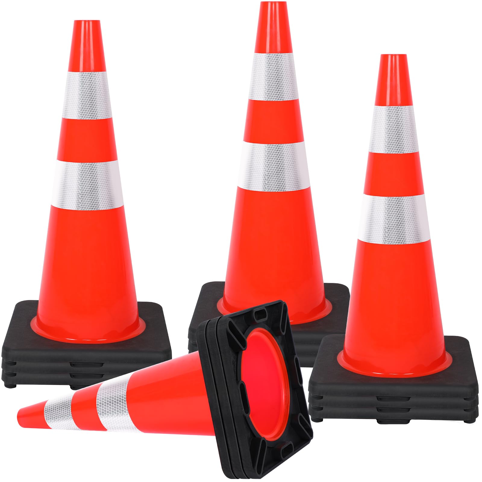 28 Inch Traffic Safety Cones with Reflective Collars - 12 Pack for Parking Lots, Road Construction, Lane Control & Driving Safety | Perfect for Work Zones, School Areas & Event Management