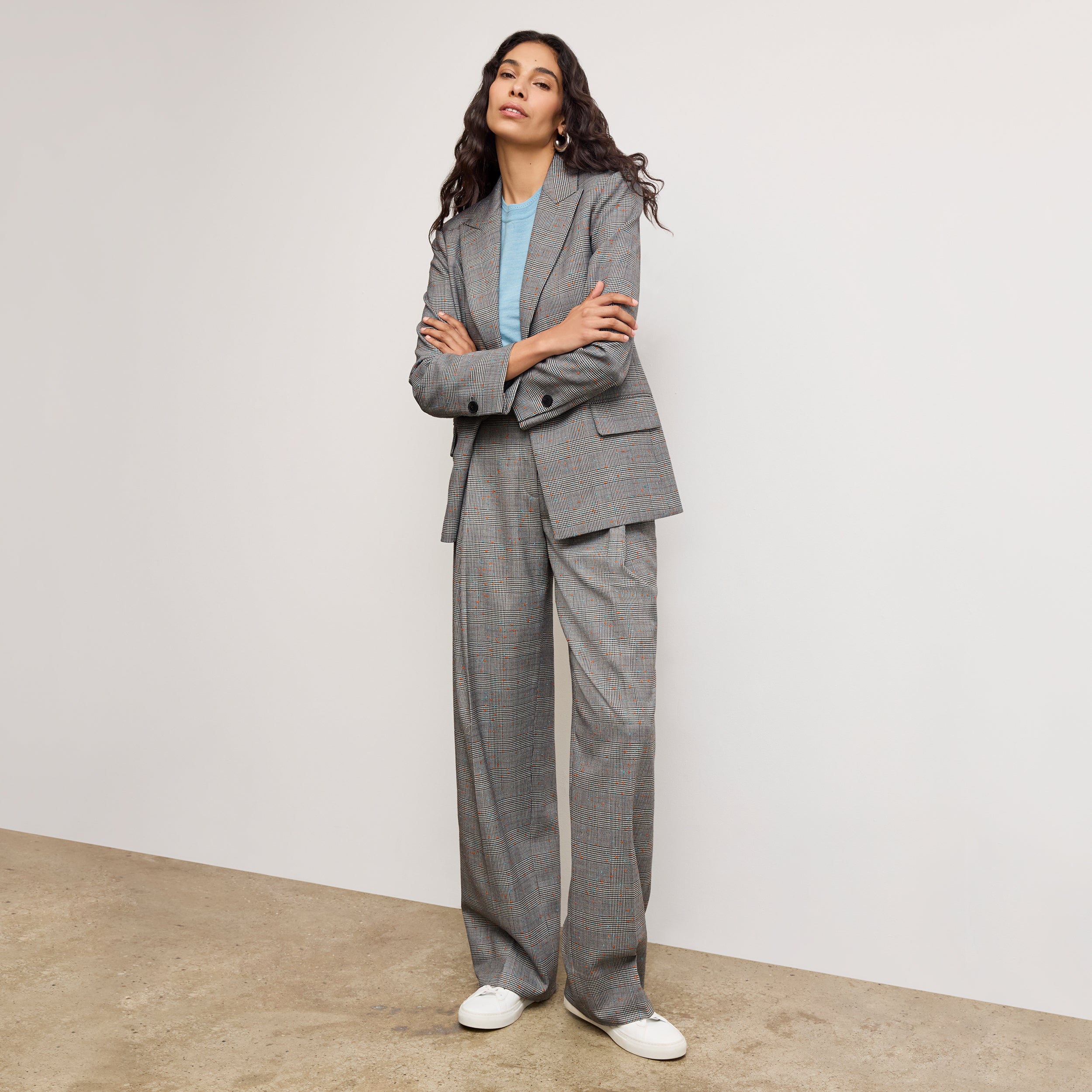 Rina Sculptural Pants - Sharkskin Mixed Check High Waist Trousers for Women | Perfect for Office, Casual Wear & Night Out
