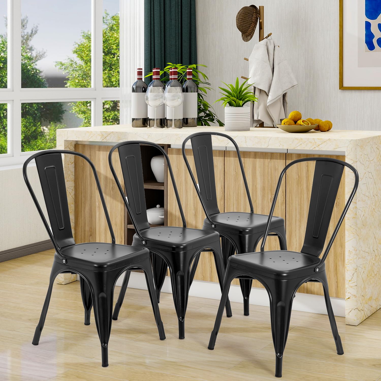PayLessHere 18 Inch Metal Dining Chairs - Stackable Tolix Style Kitchen Chairs with 330 LBS Capacity - Sturdy Indoor & Outdoor Metal Seating for Restaurants, Patios, and Home Dining Areas