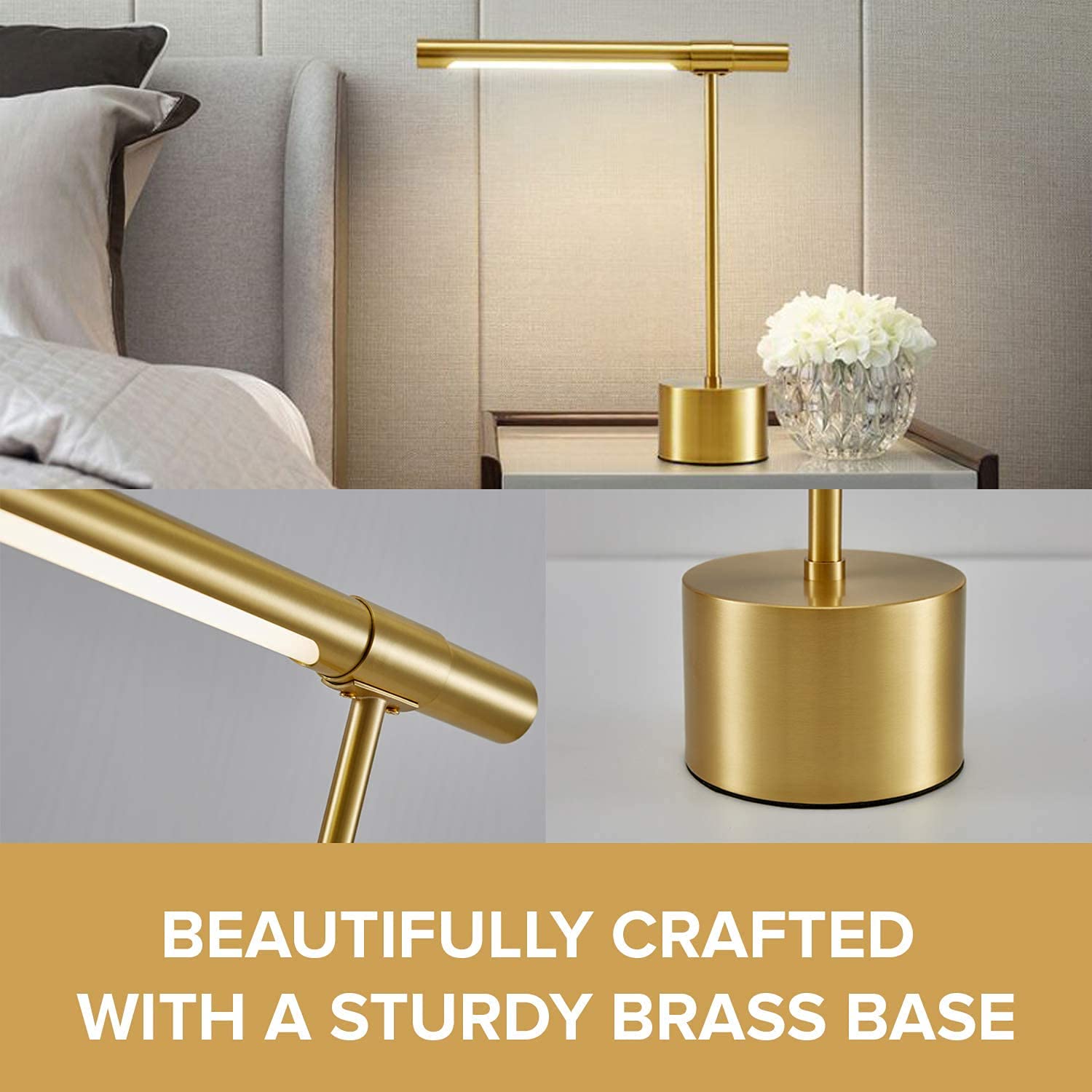 2-Pack All-Brass Mid Century Modern Desk Lamp - Adjustable LED Banker's Lamp with Gold Shade - 18