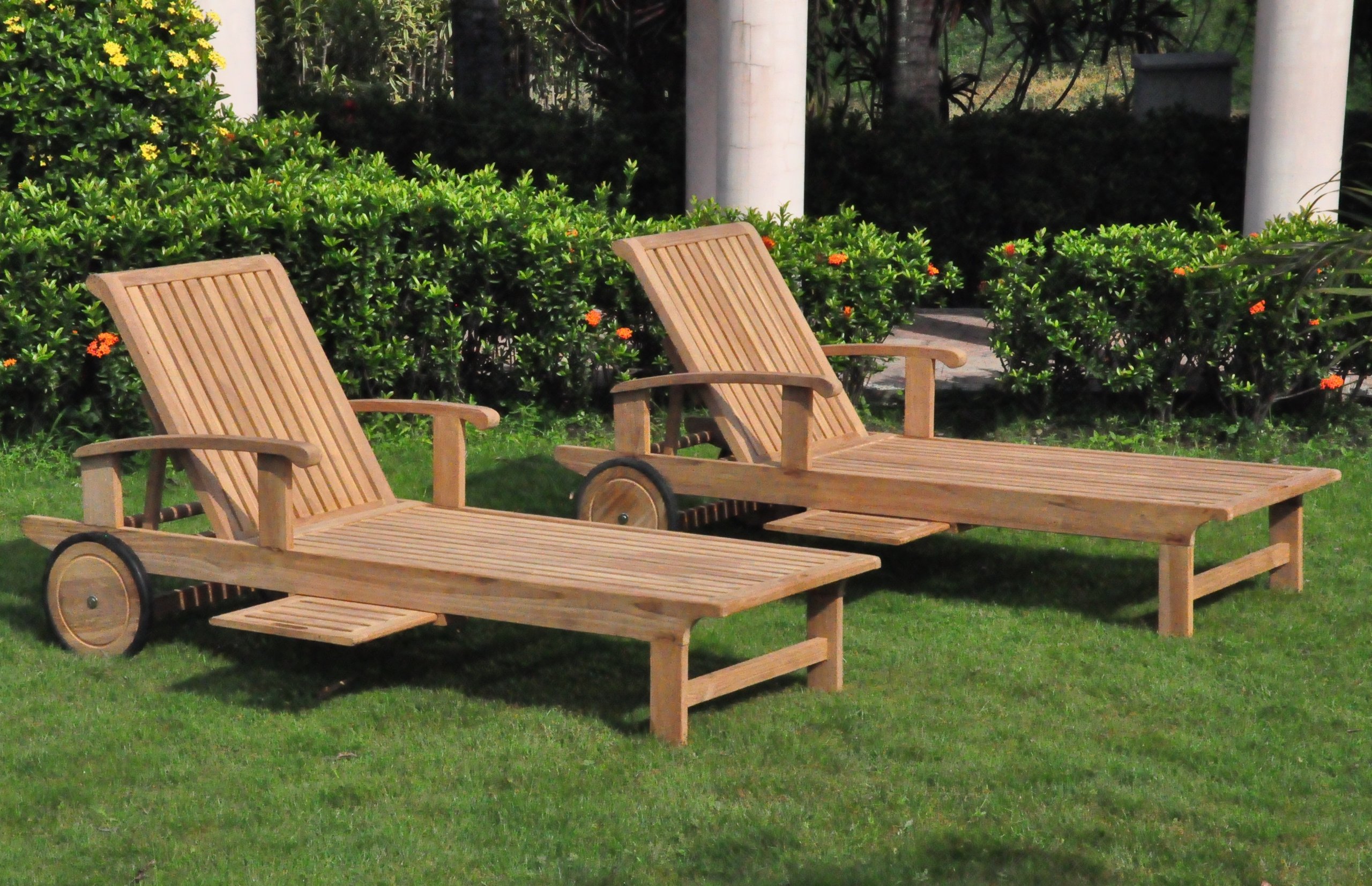 Premium Grade A Teak Adjustable Sun Chaise Lounger with Removable Tray - Outdoor Patio Furniture - Perfect for Poolside, Beach & Garden Relaxation