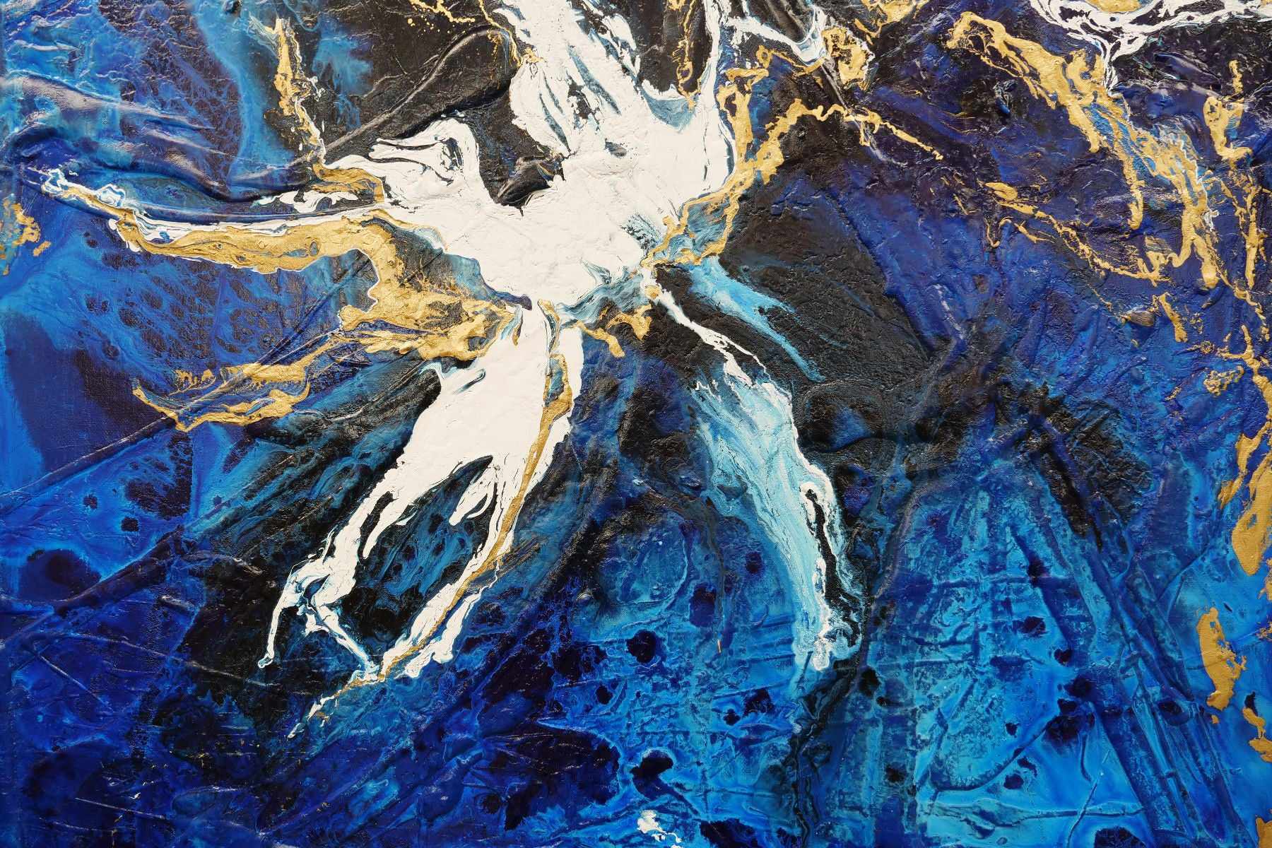 Golden Blu 190cm x 100cm Blue Gold Textured Abstract Canvas Art - Modern Wall Decor for Living Room, Bedroom & Office