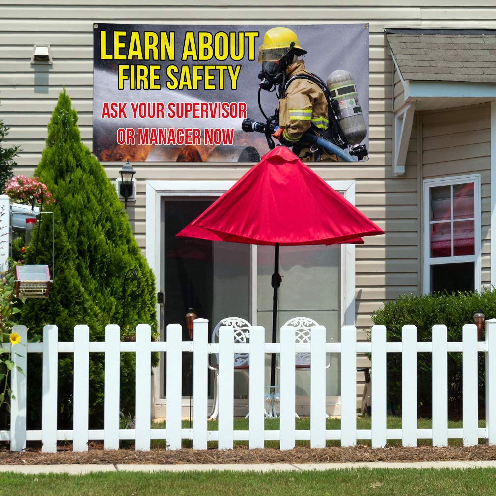 Fire Safety Vinyl Banner - 48x96 Inches Weatherproof Outdoor Sign with 8 Grommets for Industrial, Yard & Lifestyle Use | Durable for All Weather Conditions