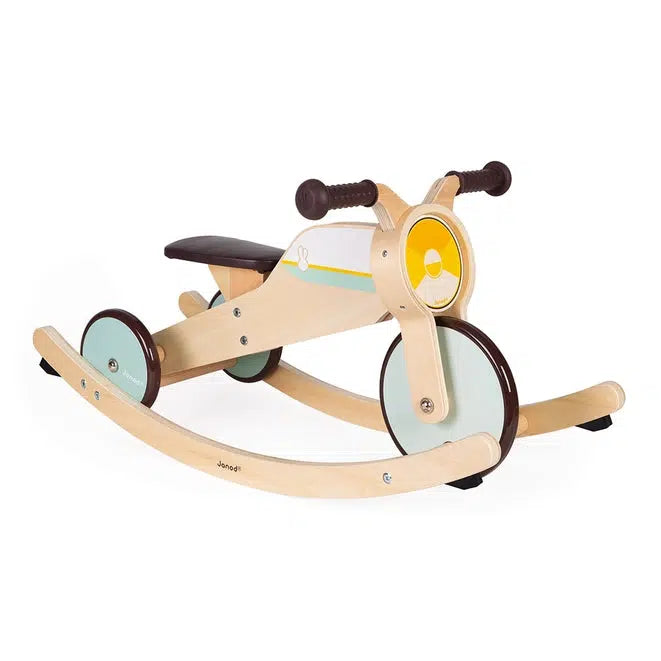 Janod Rocking Tricycle for Toddlers - Wooden Ride-On Toy with Safety Features - Perfect for Indoor & Outdoor Play, Birthday Gifts, and Early Childhood Development