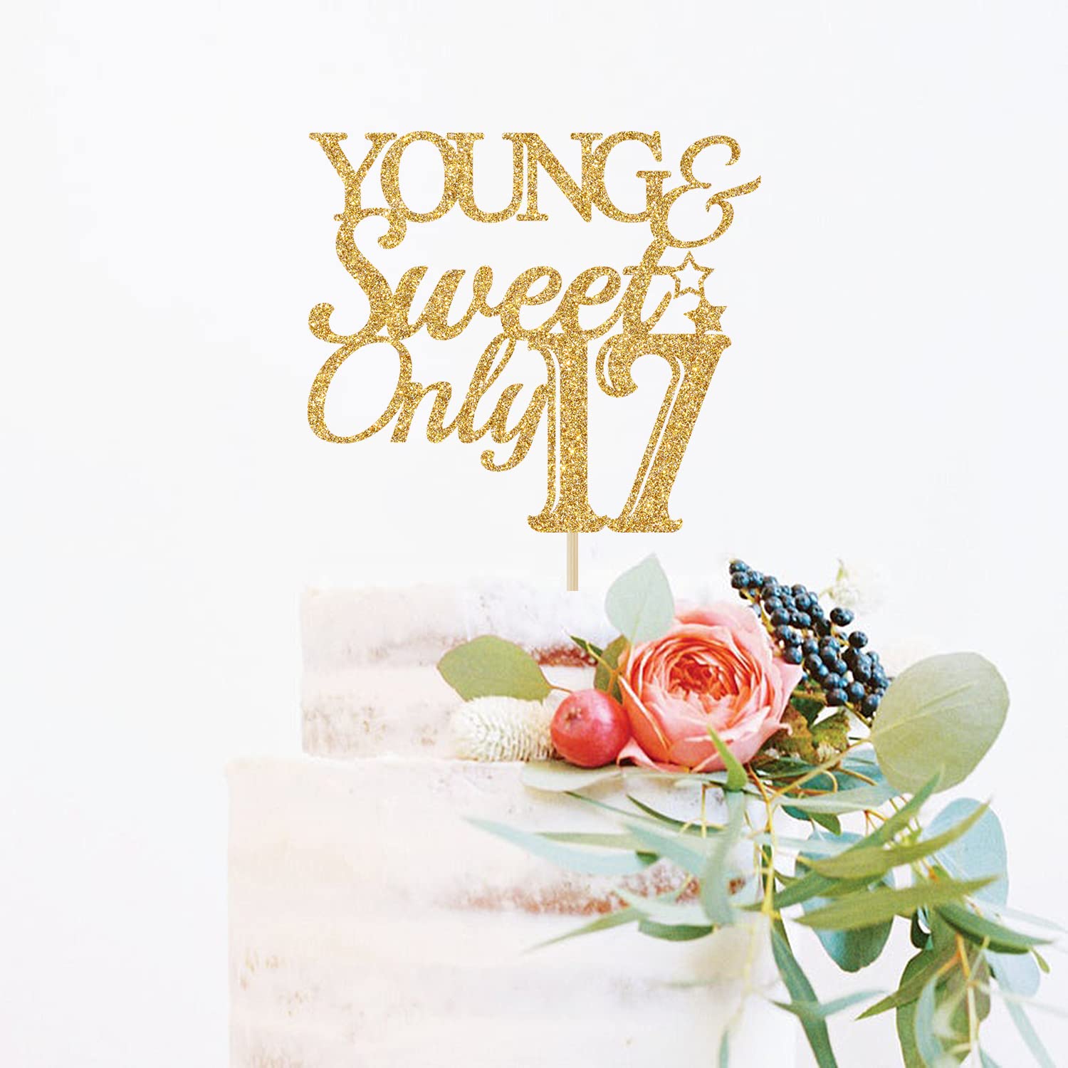 Happy 17th Birthday Cake Topper - Gold Glitter 'Hello 17' Cake Decoration for Sweet 17 Parties & Anniversaries - Perfect for Teen Birthday Celebrations & Milestone Decor