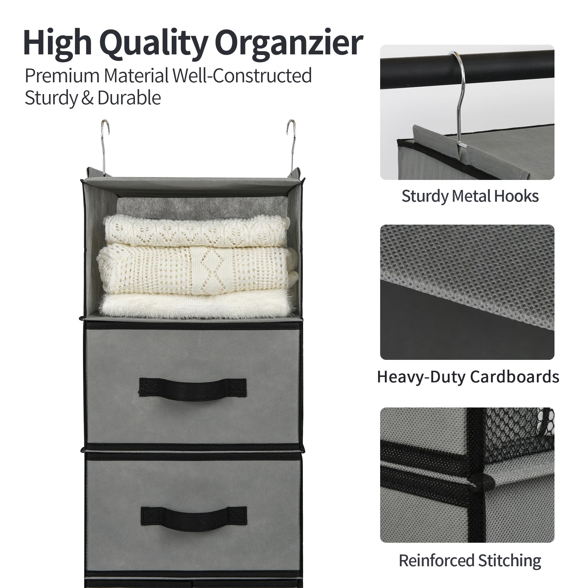 GRANNY SAYS 6-Shelf Hanging Closet Organizer with 5 Drawers & 6 Side Pockets - Space Saving Wardrobe Storage Solution for Clothes, Shoes & Accessories (Gray, 1-Pack) - Perfect for Bedroom, Dorm, Apartment & Small Space Organization