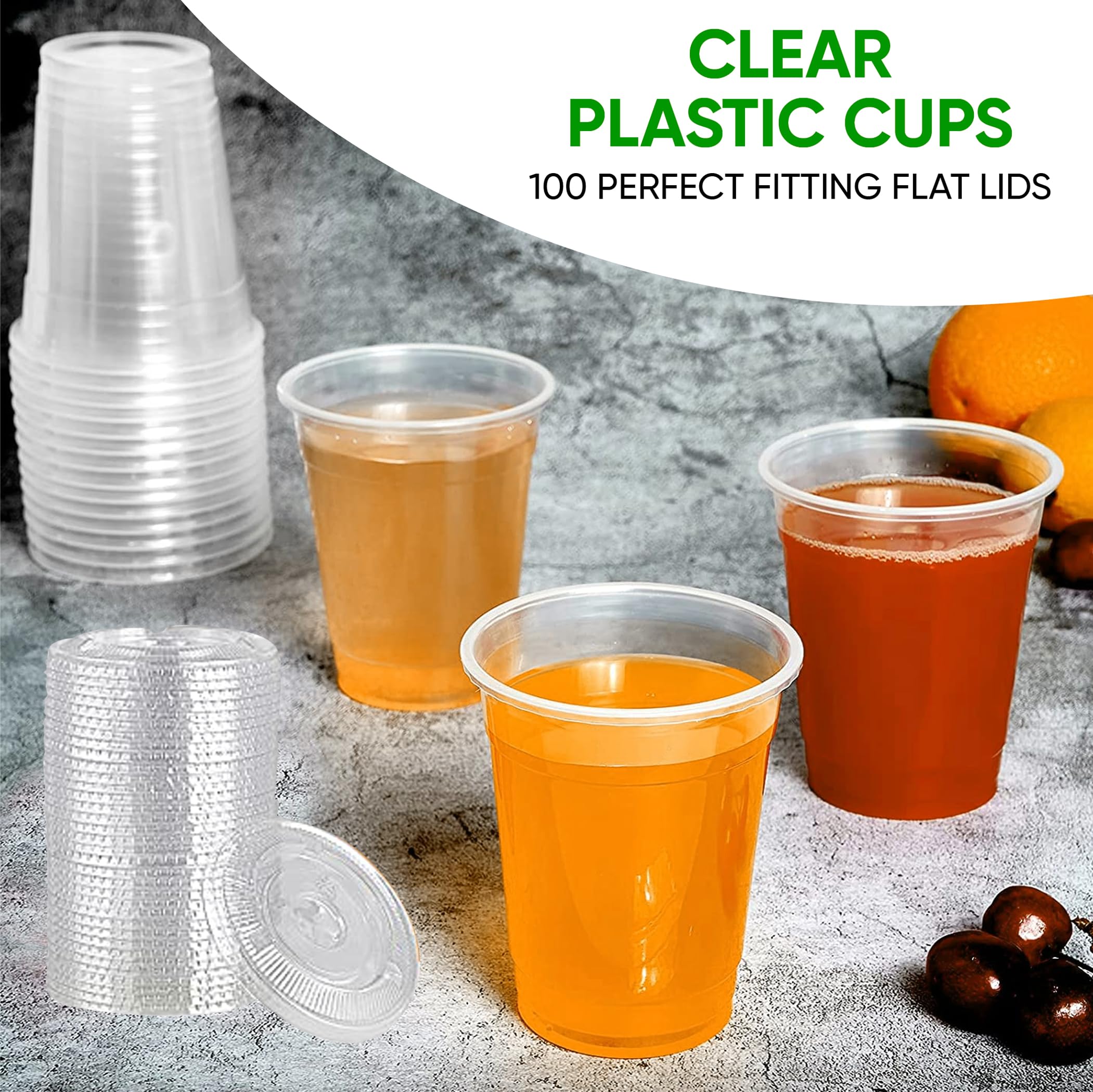 Green Direct 10 oz. Clear Disposable Plastic Cups with Lids - Bulk Pack of 50 Sets for Iced Coffee, Bubble Tea, Smoothies & Cold Drinks | Perfect for Parties, Cafes & Takeout