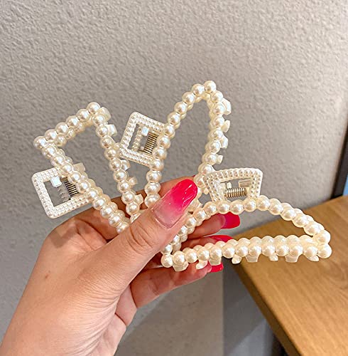 Champagne Pearl Hair Claw Clips for Women - Medium Size Non-Slip Retro Barrettes, Decorative Hair Accessories & Styling Tools (Rectangle) - Perfect for Weddings, Parties, and Everyday Elegant Hairstyles