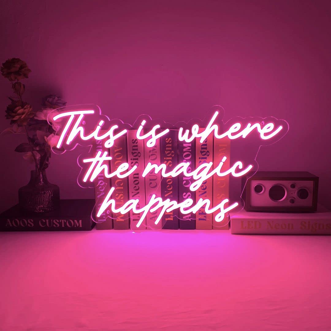 Magic Happens Neon Sign - Custom Wall Decor for Bedroom, Home, Wedding & Party | Aesthetic Room Lighting for Bathroom & Kitchen | Perfect for Gifts & Events