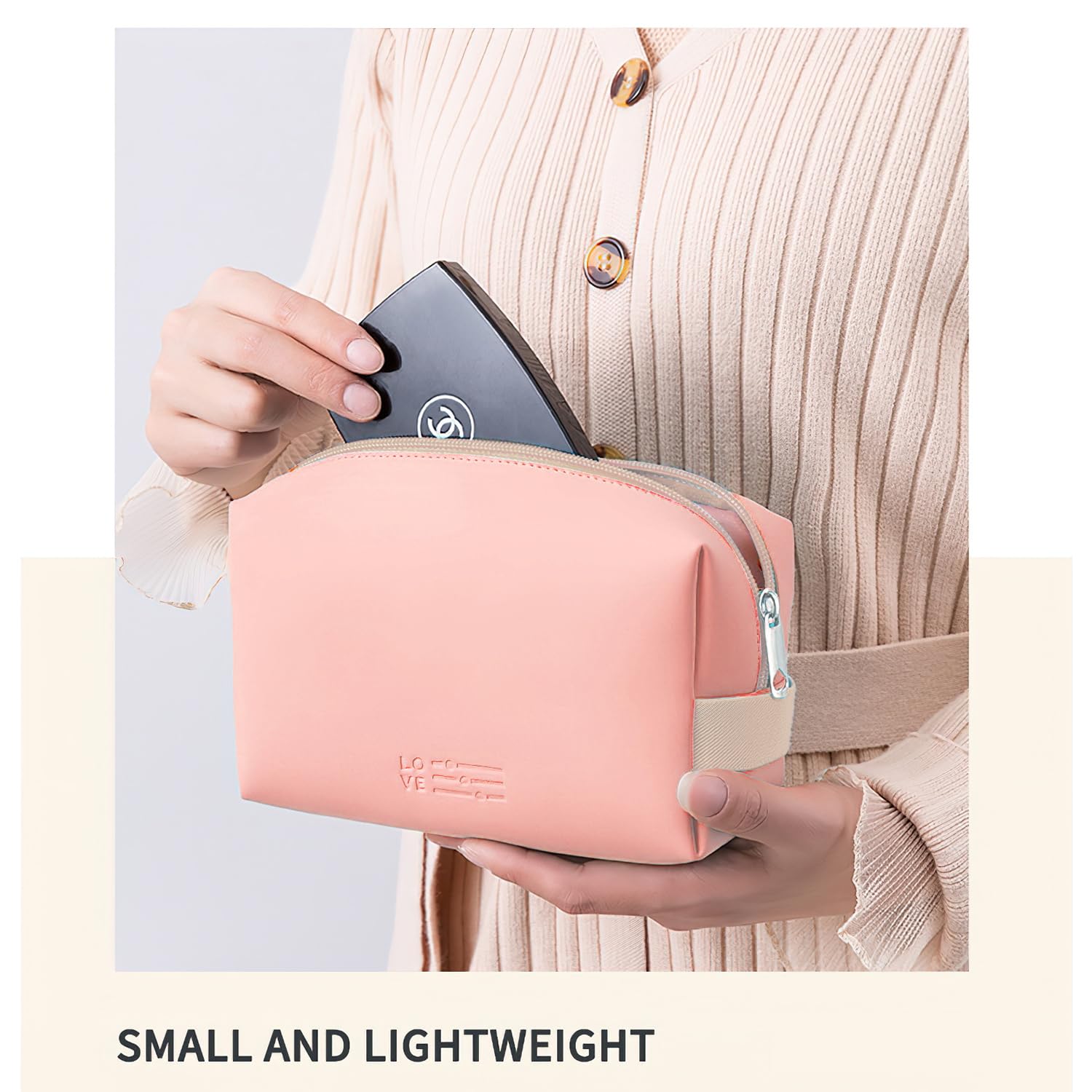 Travel Makeup Bag for Women - Small Peach Cosmetic Organizer Pouch (16.5x7x11.5cm) | Perfect for Toiletries, Makeup Storage & Travel Essentials | Ideal for Vacation, Gym, Business Trips & Daily Use