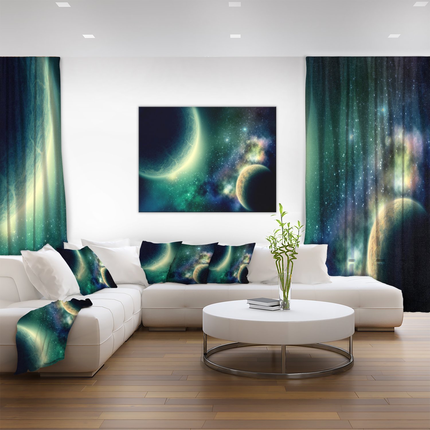 Two Planets Abstract Canvas Art Print - Modern Space Wall Decor for Living Room, Bedroom & Office | Large Framed Galaxy Painting for Home & Office Decor