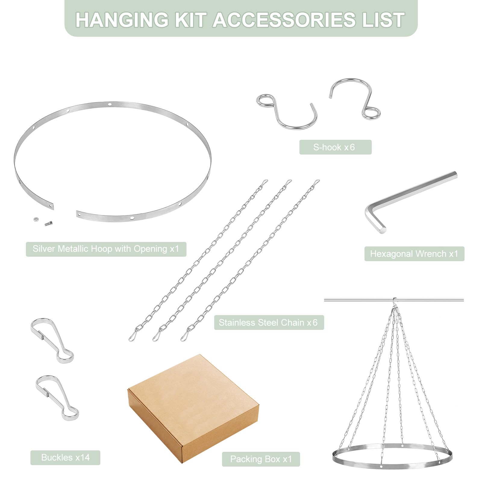 24 Inch Silver Metallic Ceiling Drapes Hanging Kit - 6 Panel Wedding Backdrop Hardware with Metal Hoops for Banquet Decor, Party Canopy & Event Decorations | Perfect for Weddings, Bridal Showers, and Special Occasions