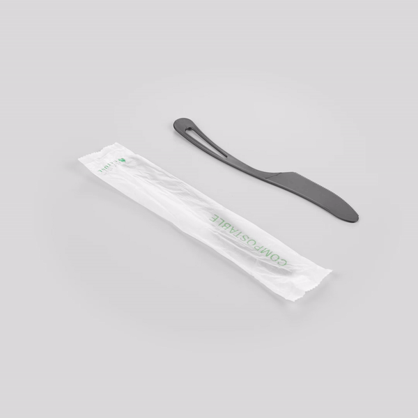 Eco-Friendly Black CPLA Plastic Knife - Compostable, Heat Resistant Cutlery (7.5