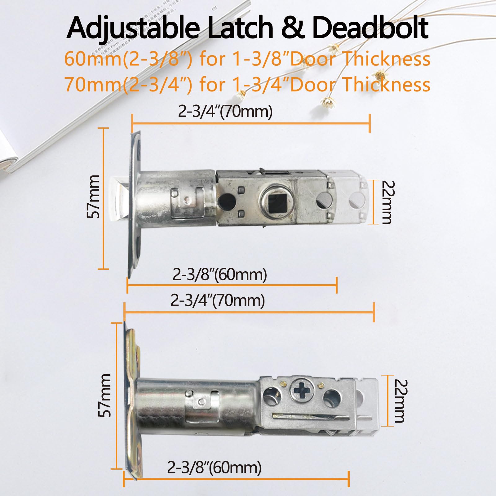 NEWBANG Matte Black Exterior Double Door Lever Handleset - Solid Brass Keyed & Dummy Door Lock Set (MDHST2017DB-SET-BR) for Home Entry, Patio & Security Doors