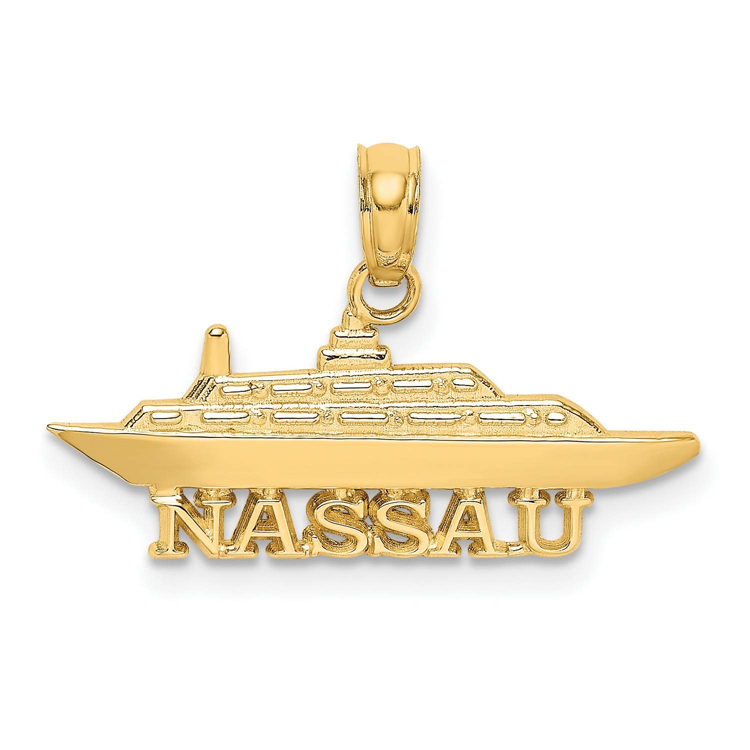 14K Yellow Gold Nassau Word Cruise Ship Pendant Necklace - 7mm x 24mm Elegant Jewelry for Travel Lovers & Cruise Vacations