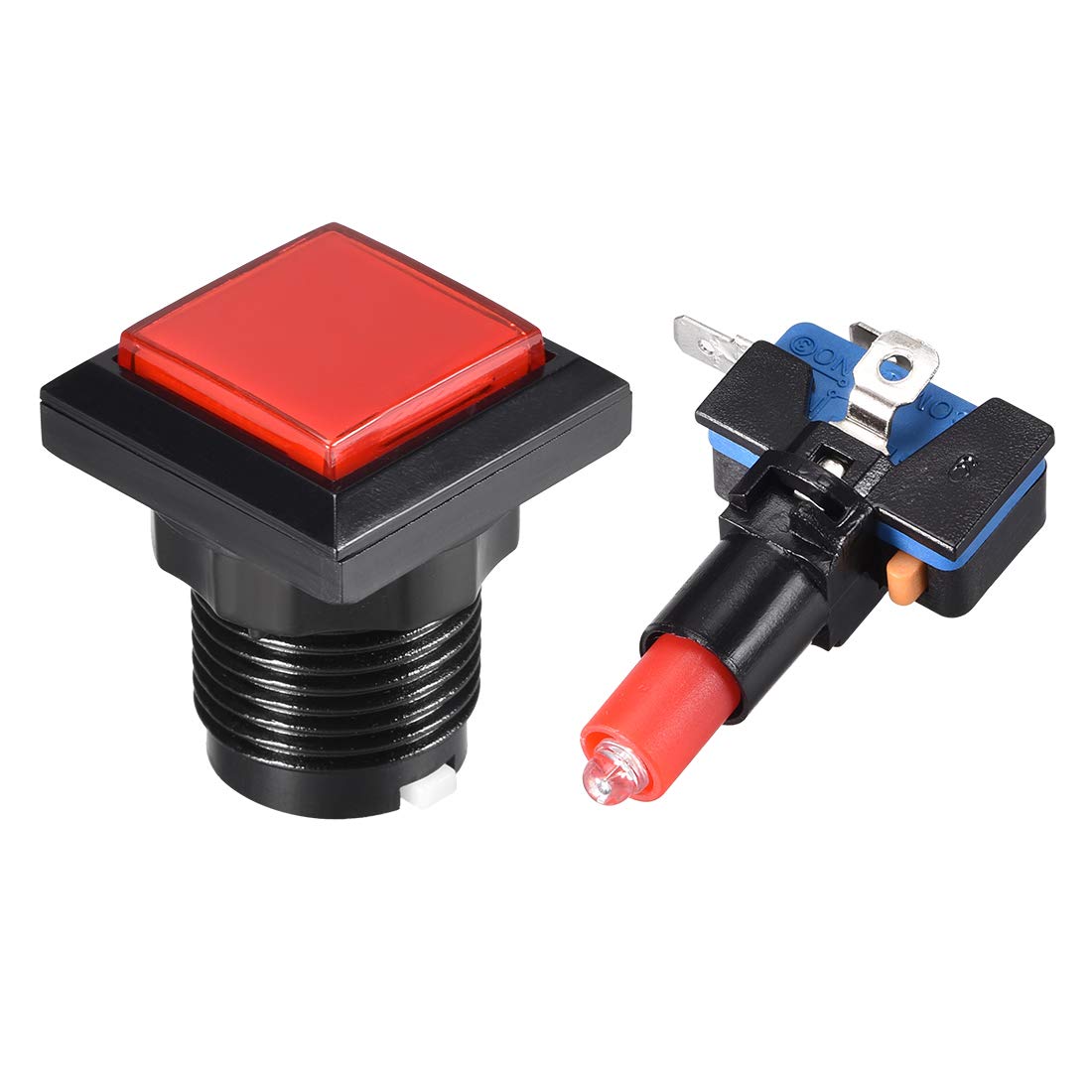 uxcell 34x34mm Square 12V LED Illuminated Arcade Push Button Switch with Micro Switch - Red (2 Pack) for Video Game Cabinets, DIY Arcade Machines & MAME Controllers