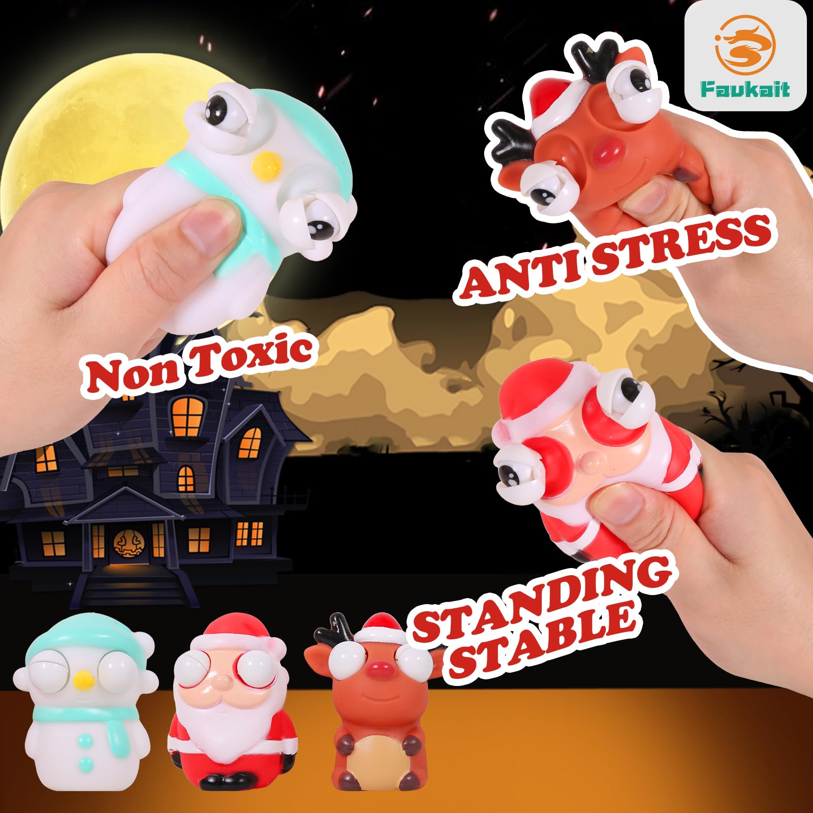 Halloween Squishy Toys 3-Pack - Vampire, Pumpkin, Ghost for Kids & Toddlers - Party Favors & Stocking Stuffers