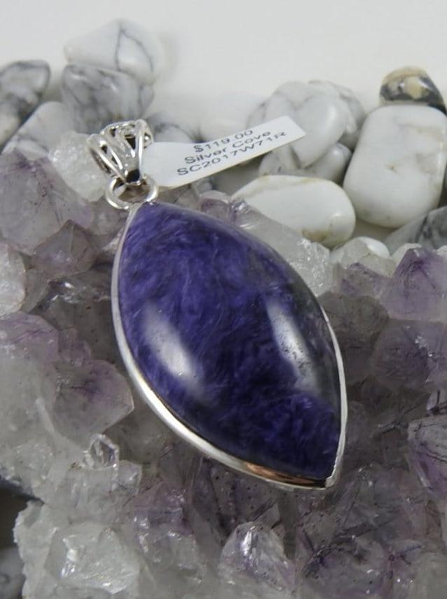 Natural Charoite Gemstone Sterling Silver Pendant Necklace for Women | Healing Crystal Jewelry Gift for Meditation, Energy Balancing & Spiritual Protection