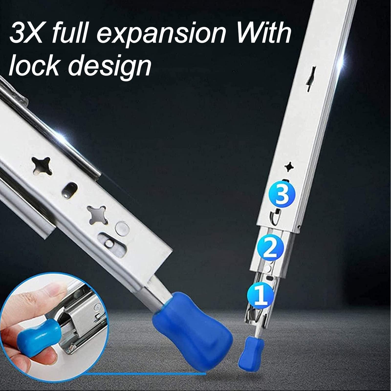 Heavy Duty Drawer Slides with Lock - 50 Inch (1250mm) Ball Bearing Telescopic Rails for Smooth Extension - 3 Section Side Mount Drawer Tracks - Perfect for Kitchen Cabinets, Office Furniture, and Garage Storage